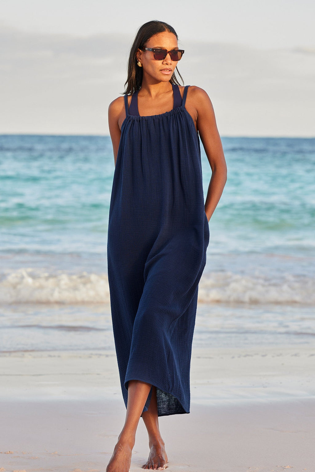 Capri Scoop Back Cover-Up in Deep Navy - Main Image 1