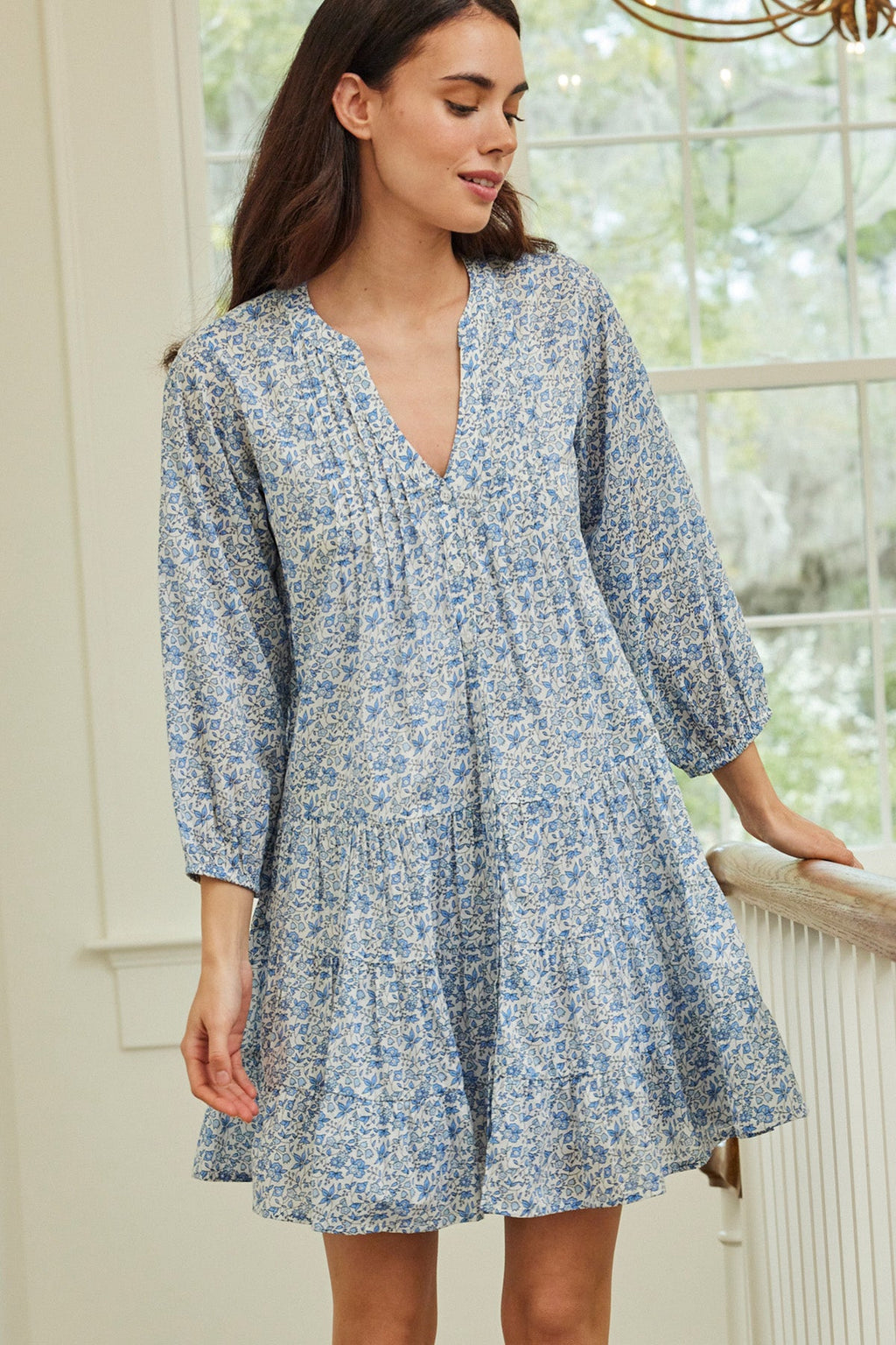 Eloise Tiered Dress in Delft Blue Garden Floral - Main Image 5