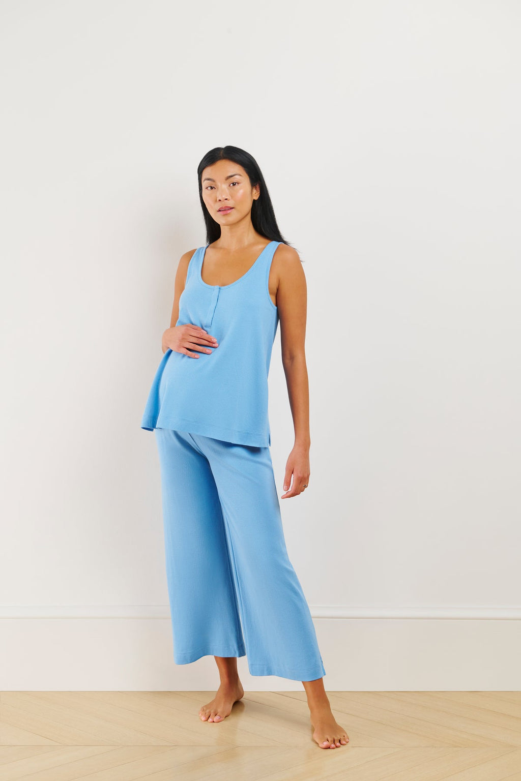 Pointelle Maternity Wide Leg Tank Set in Serene Blue - Main Image 1