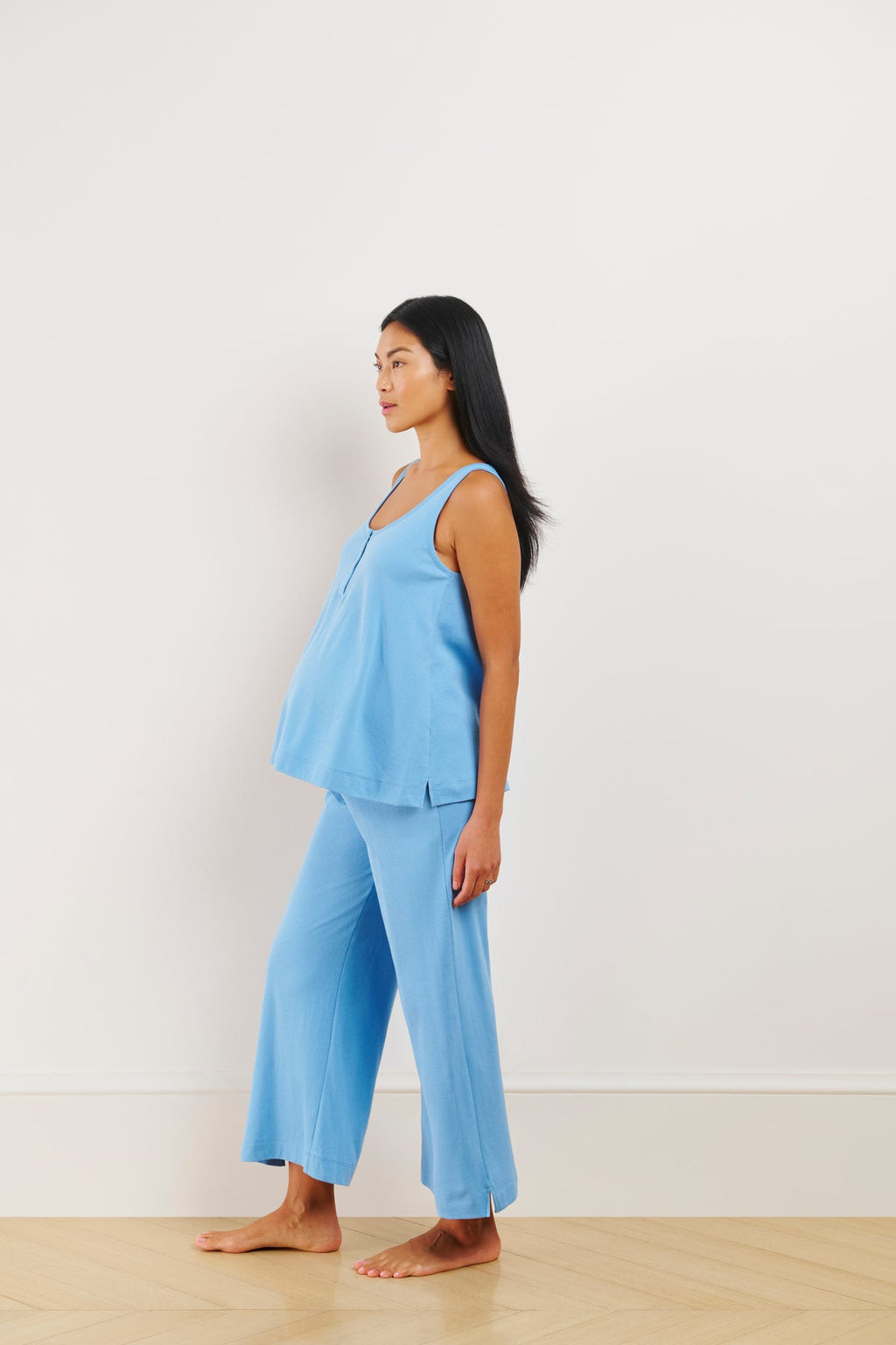 Pointelle Maternity Wide Leg Tank Set in Serene Blue - Main Image 3