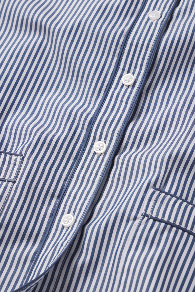 Poplin Piped Pants Set in Navy Stripe - Main Image 2