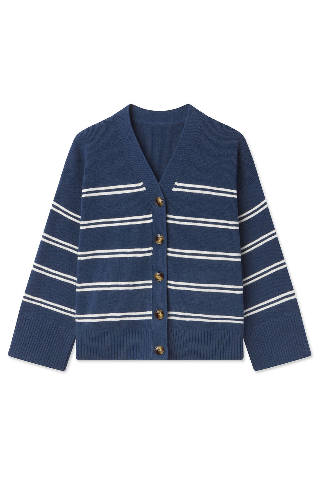 Nora Cotton Cardigan in Navy Ivory Stripe - Featured Image 4