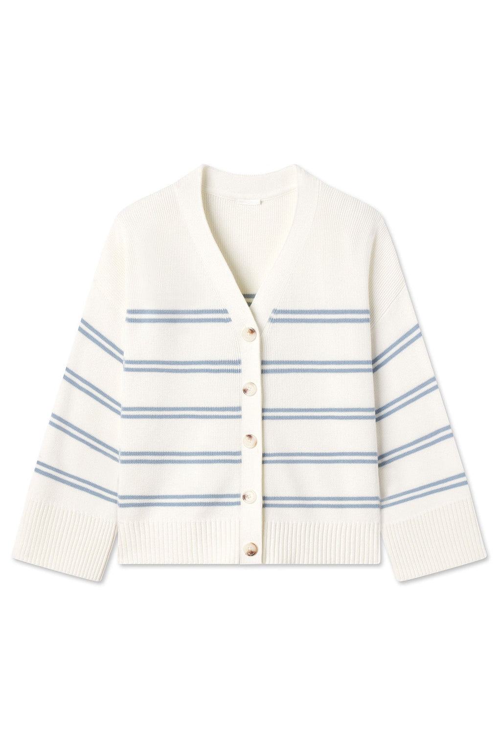 Nora Cotton Cardigan in Ivory Dusty Blue Stripe - Featured Image 4
