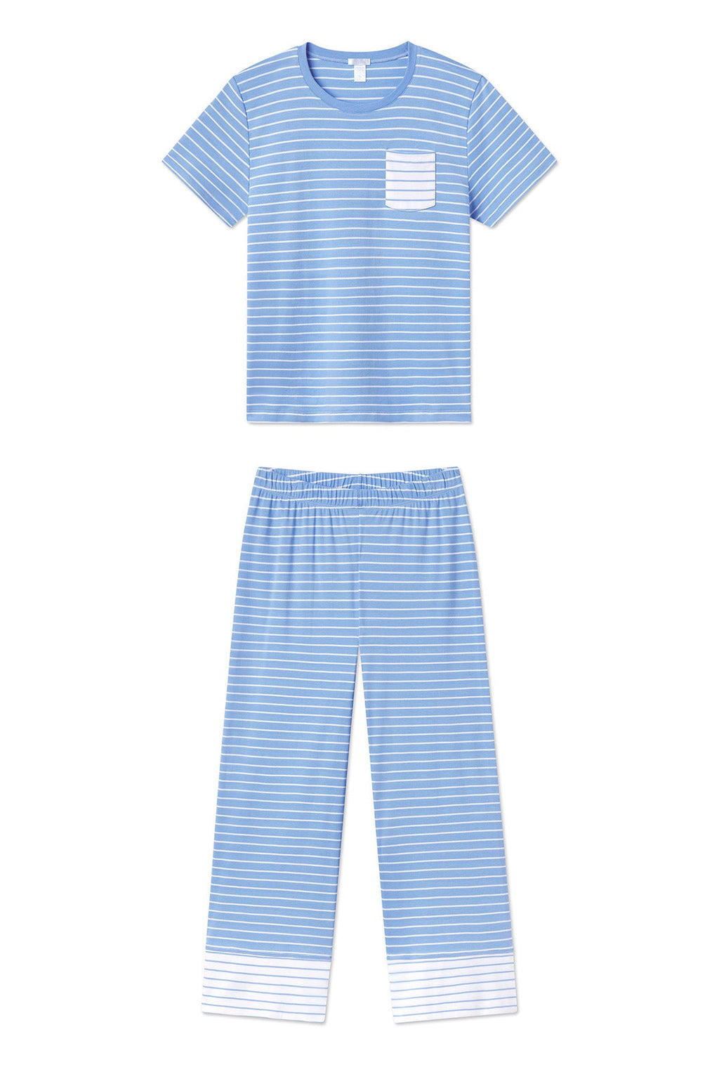 Pima Crew Wide Leg Pajama Set in Mixed Baltic Blue Stripe - Featured Image 4