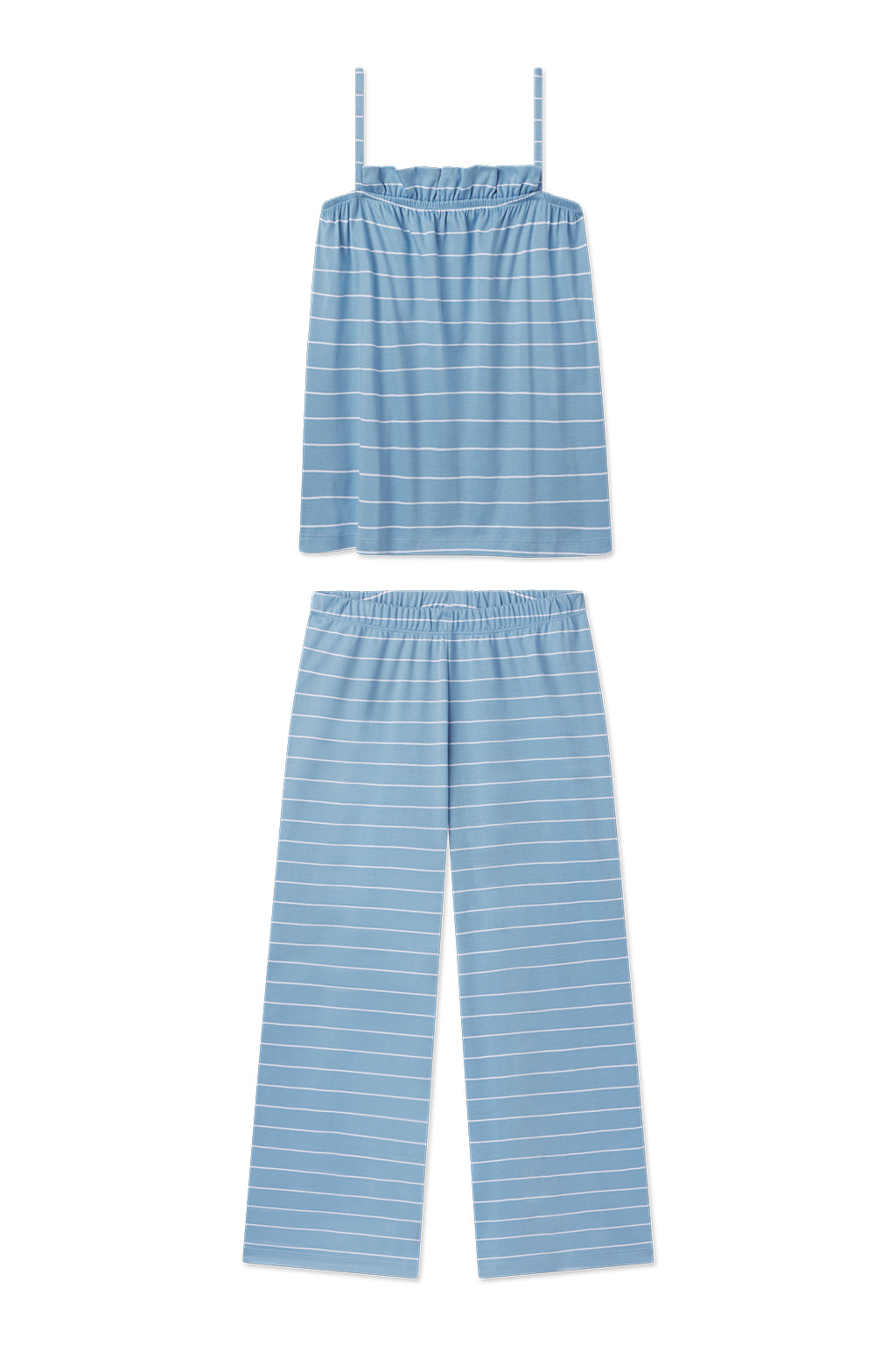 Pima Ruffle Pants Set in Serene Blue Boating Stripe - Featured Image 3