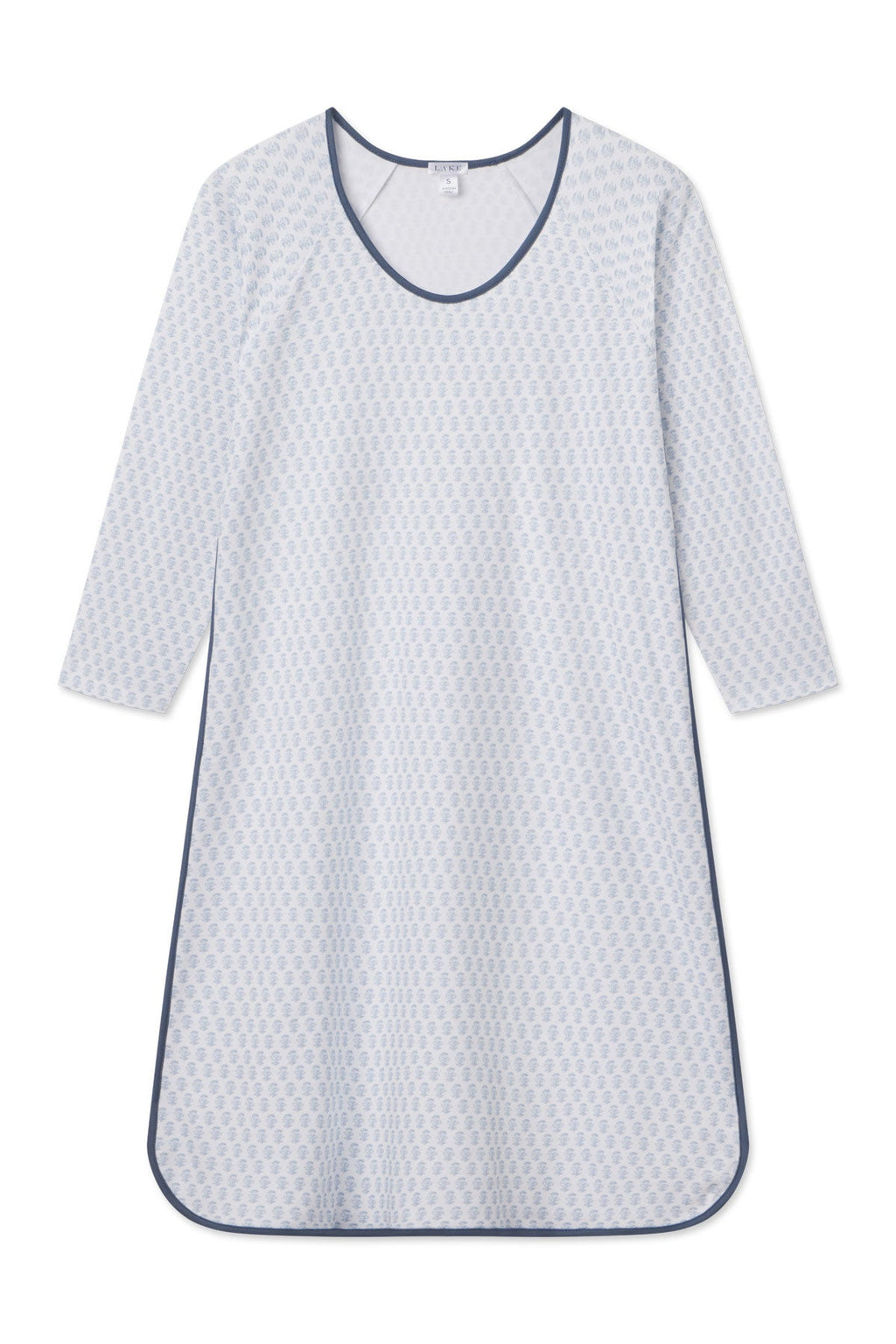 Pima Long Sleeve Nightgown in Sea Depth Blockprint - Featured Image 4