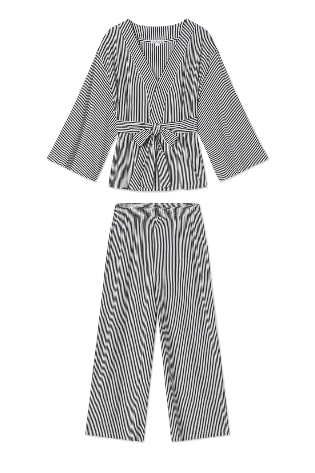 DreamModal Kimono Pajama Set in Deep Navy Pencil Stripe - Featured Image 5
