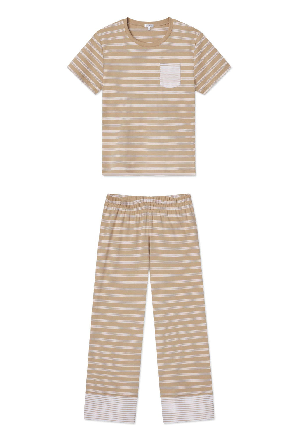 Pima Crew Wide Leg Pajama Set in Sandstone Mixed Stripe - Featured Image 4
