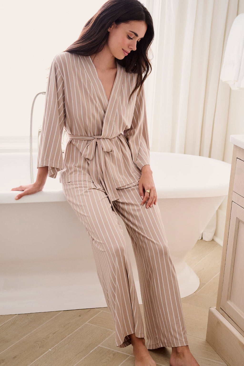 DreamModal Kimono Pajama Set in Driftwood Stripe - Main Image 2