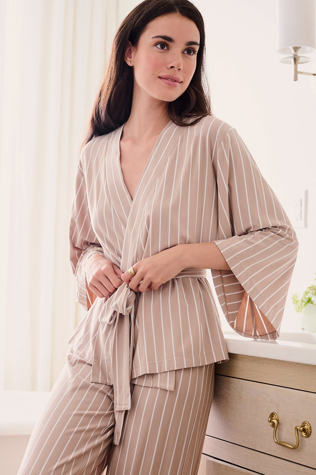 DreamModal Kimono Pajama Set in Driftwood Stripe - Main Image 1