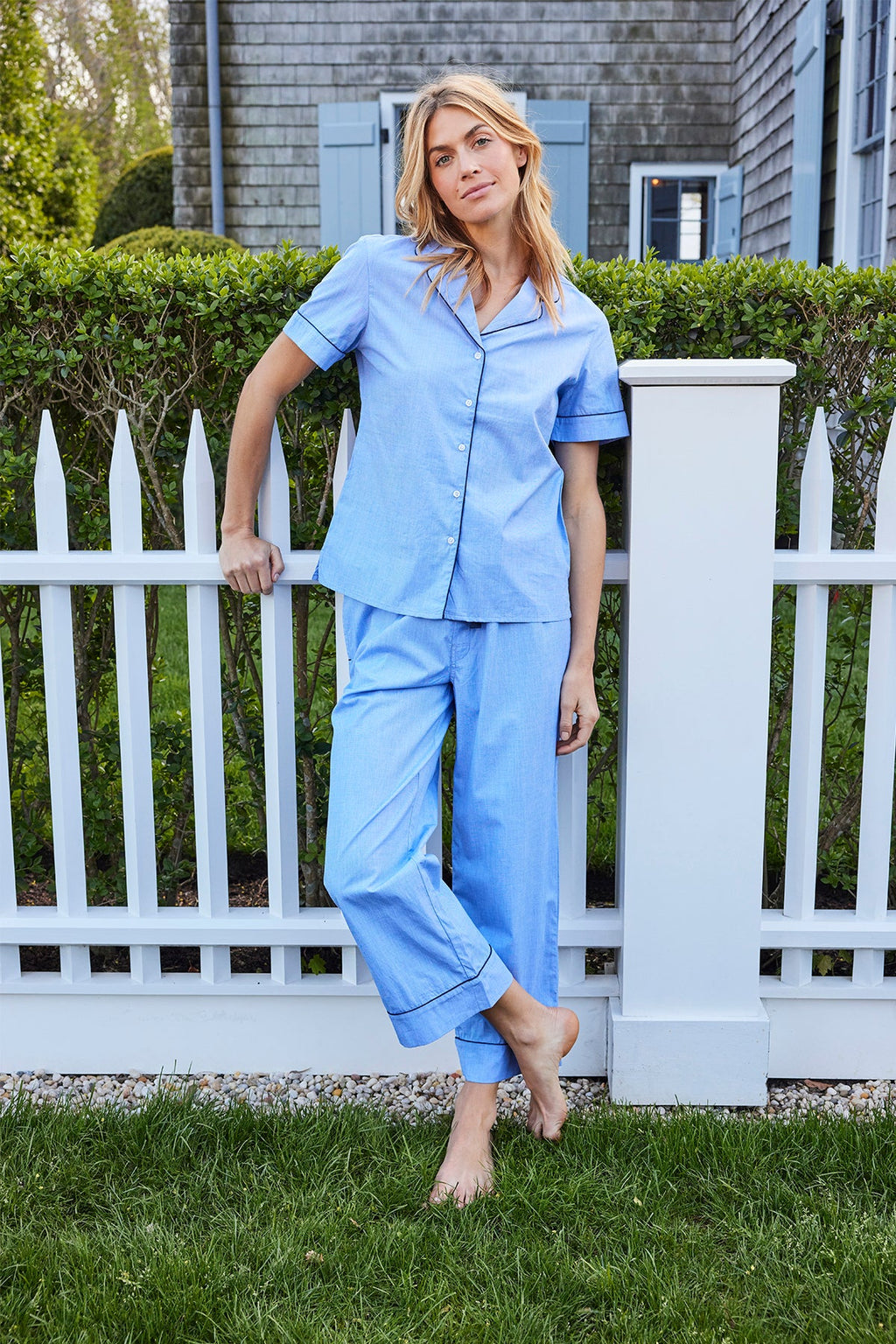 Poplin Chloe Pajama Set in Oxford Blue - Main Image 4