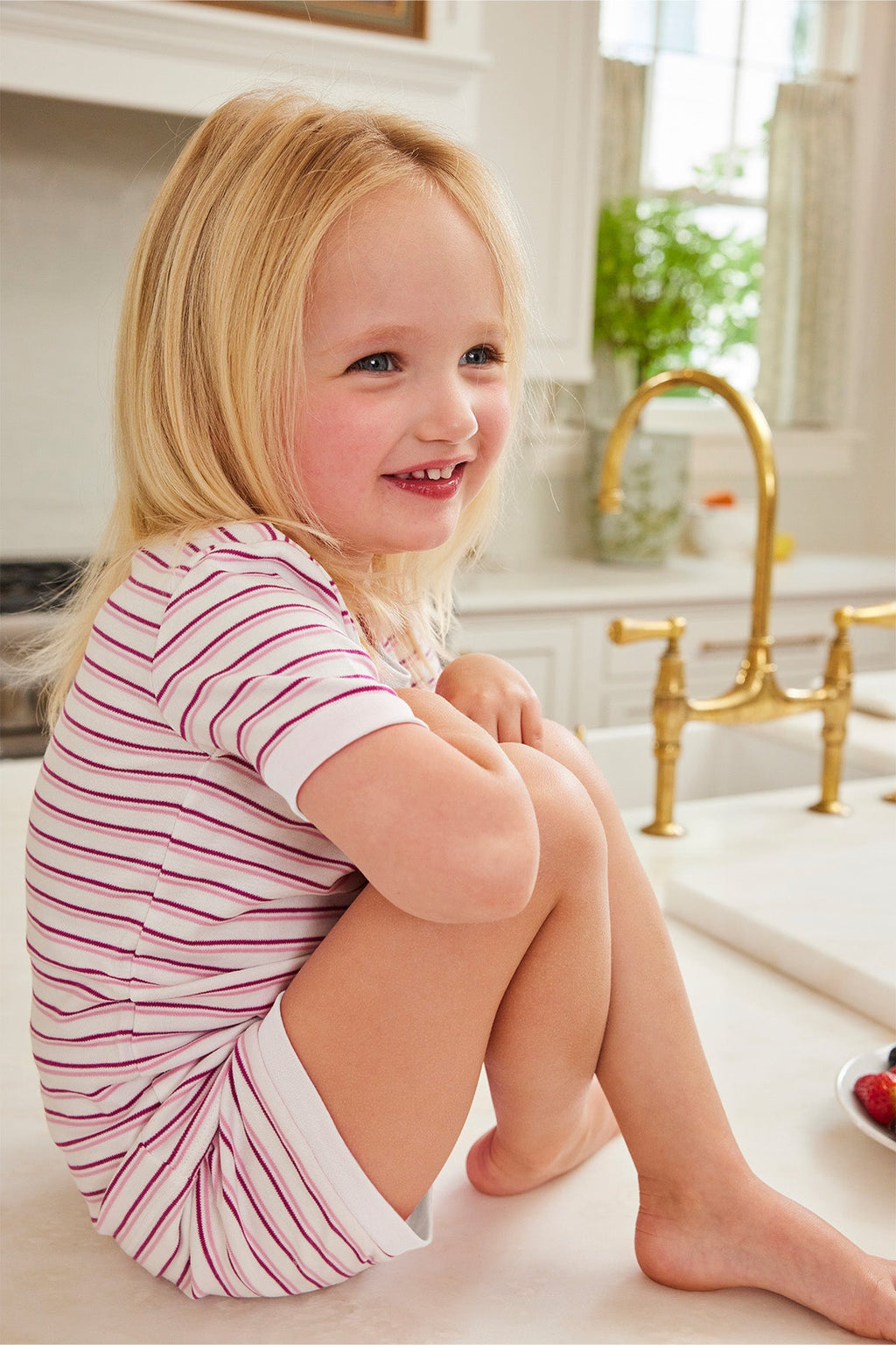Kids Shorts Set in Dahlia Double Stripe - Main Image 3