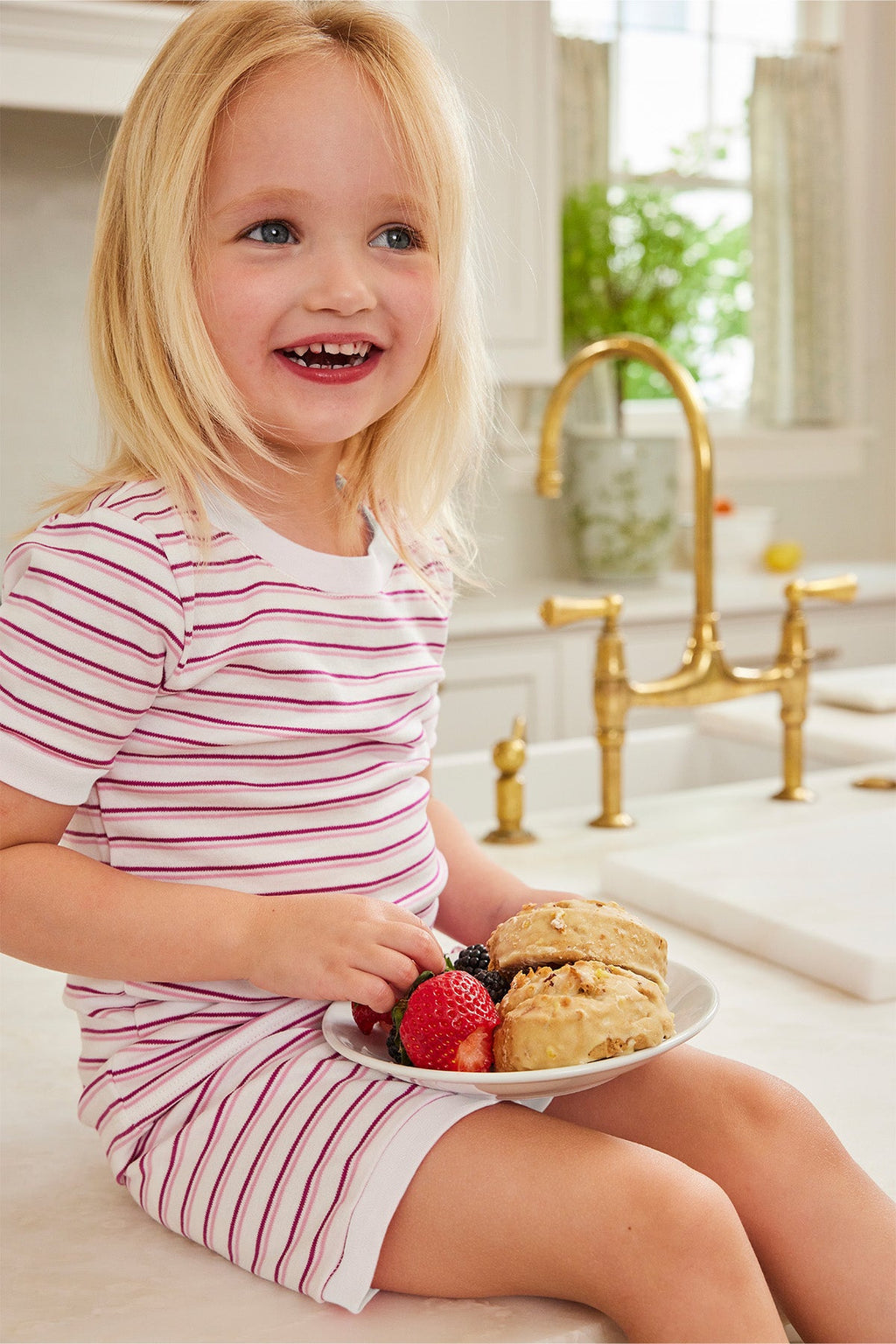 Kids Shorts Set in Dahlia Double Stripe - Main Image 2