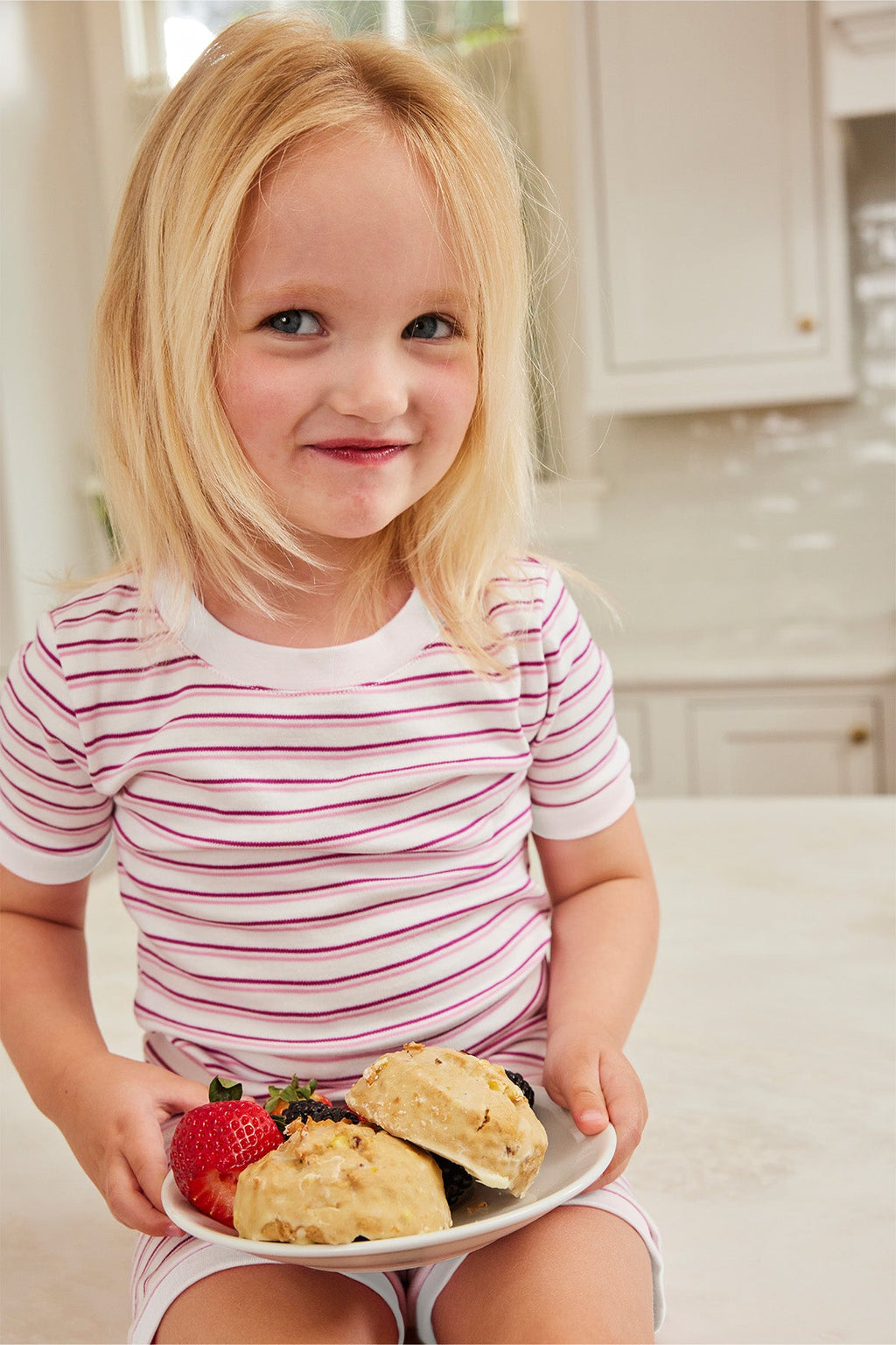 Kids Shorts Set in Dahlia Double Stripe - Main Image 1
