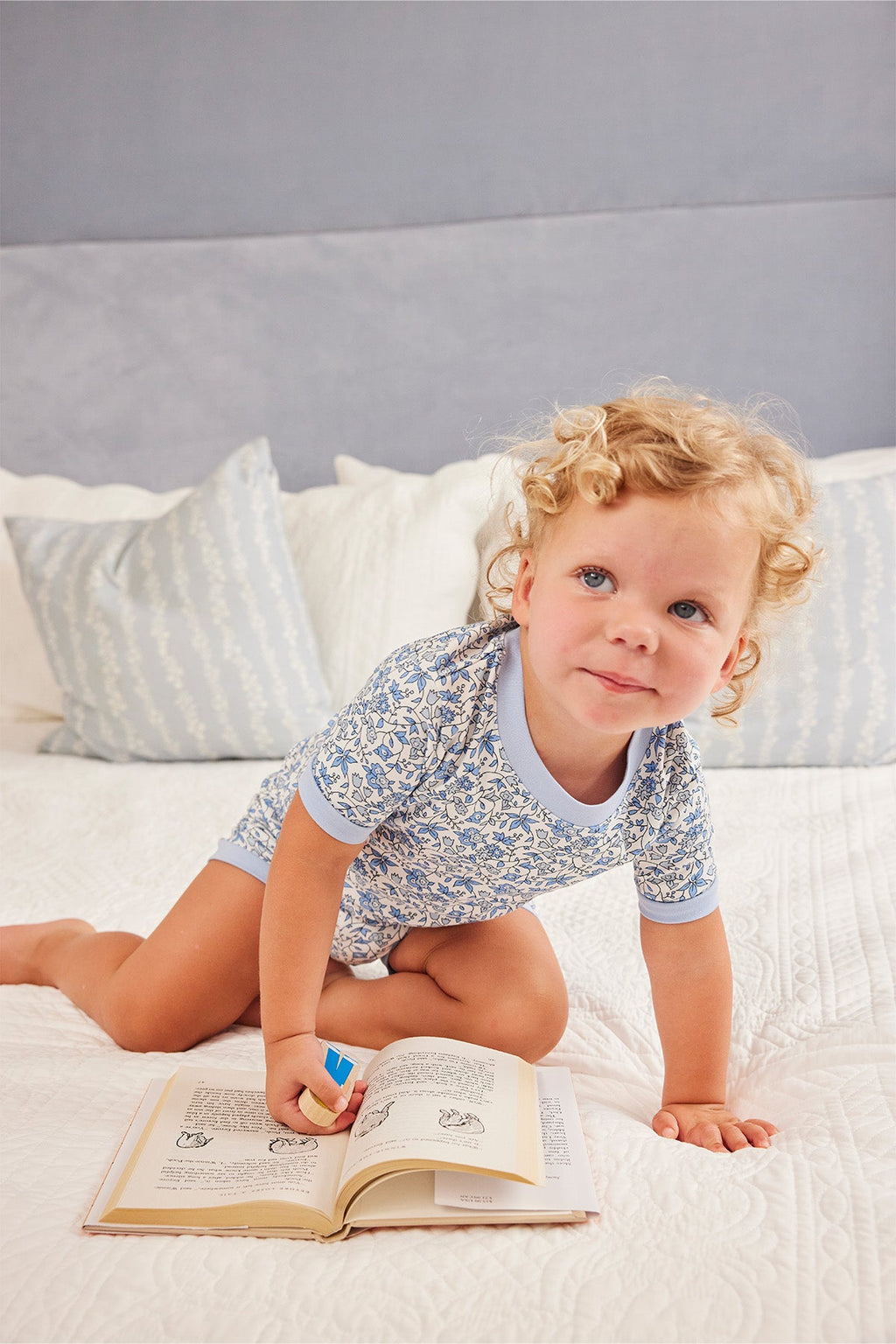 Kids Shorts Set in Delft Blue Garden Floral - Main Image 2
