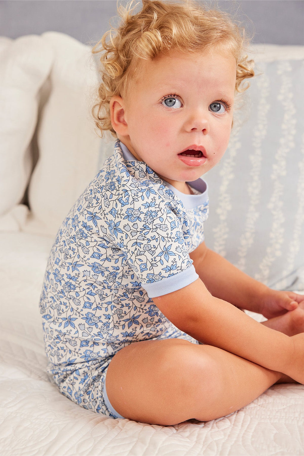Kids Shorts Set in Delft Blue Garden Floral - Main Image 1