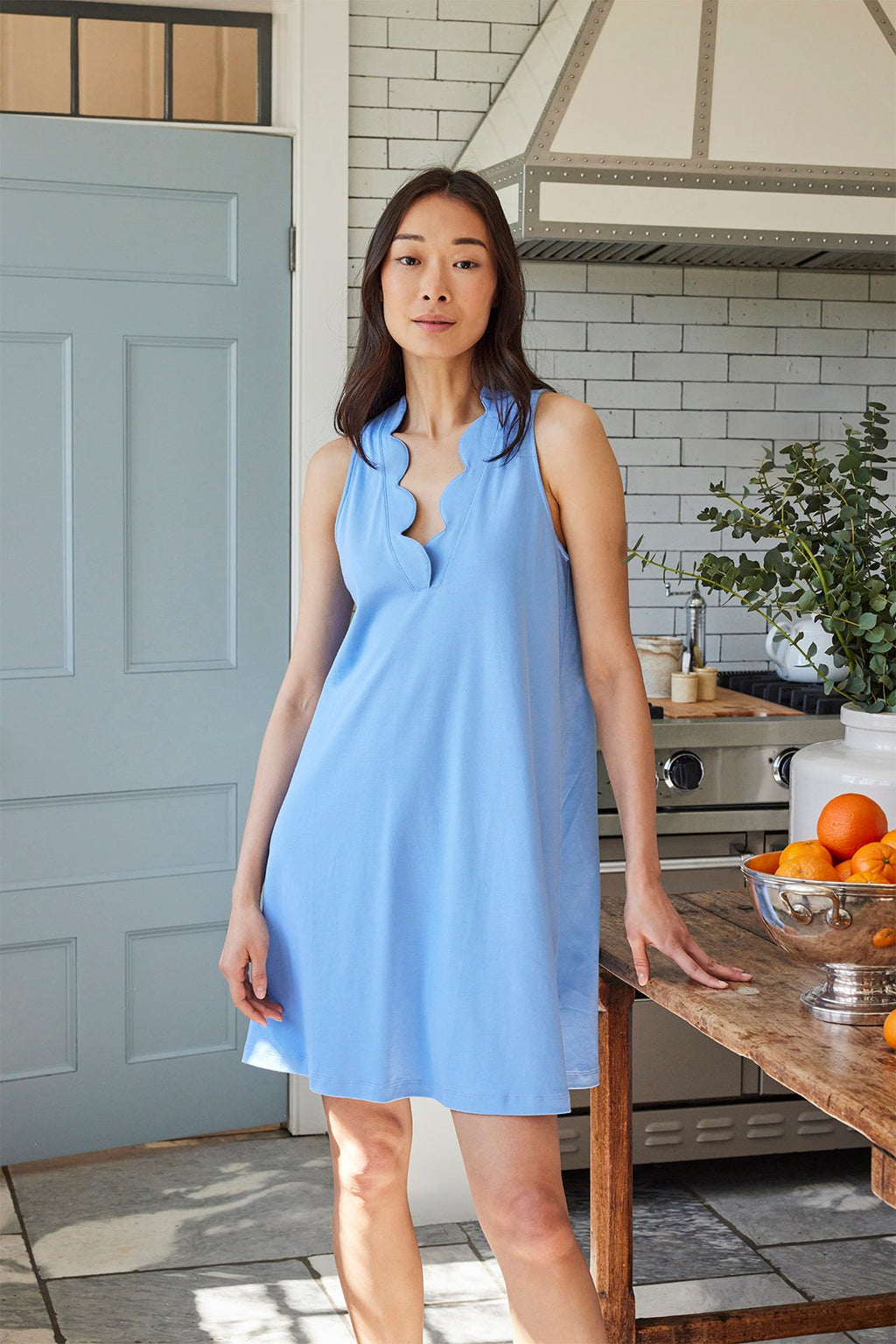 Pima Scallop Tank Gown in Baltic Blue - Main Image 3