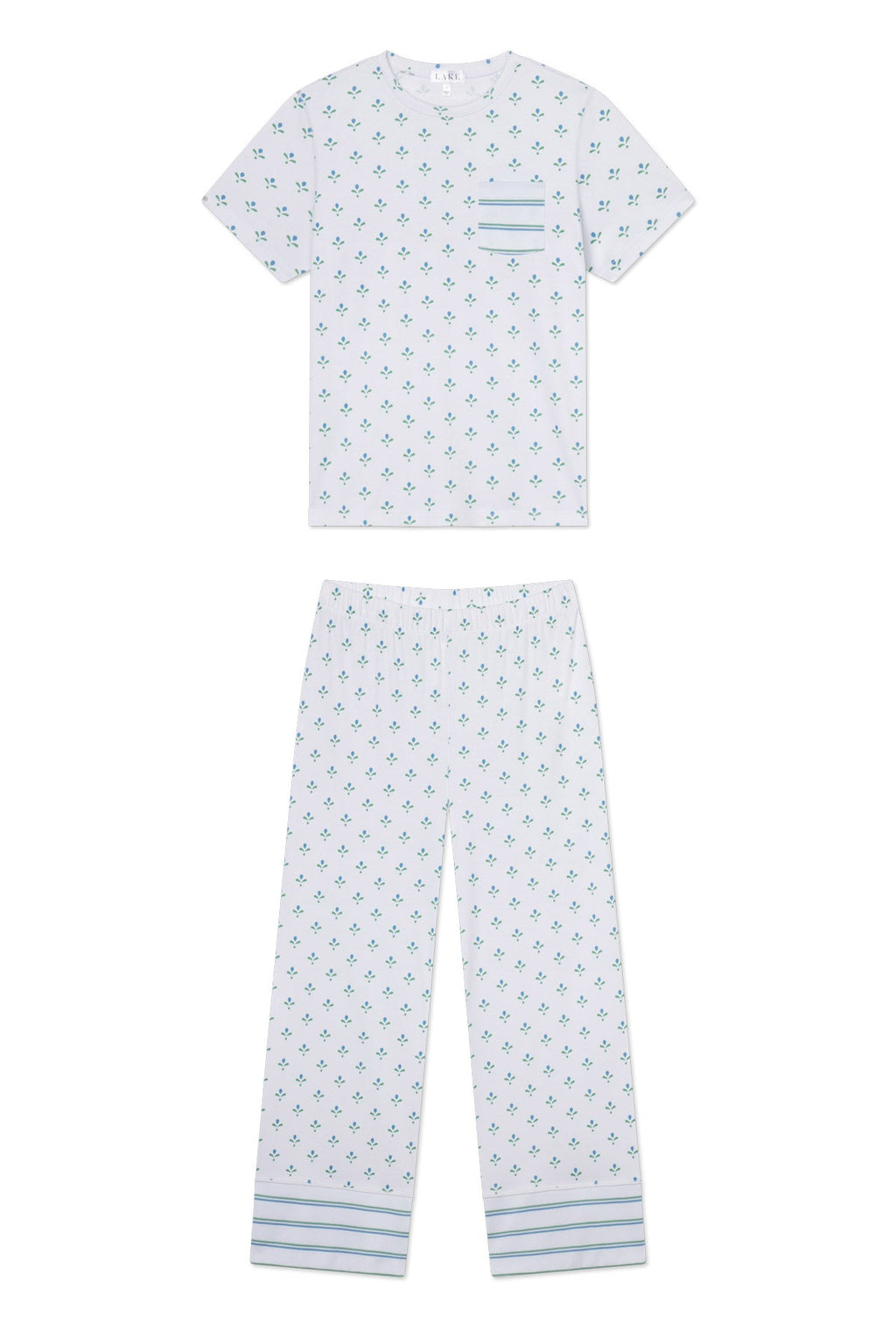 Pima Crew Wide Leg Pajama Set in Serene Blue Multi Blossom - Featured Image 5