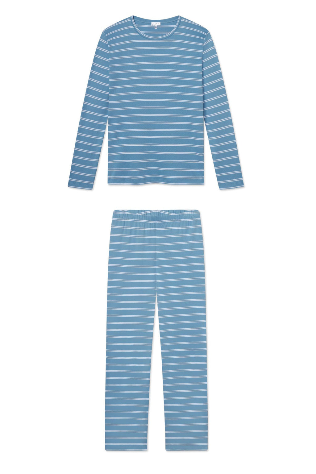 Pima Crew Long-Long Set in Serene Blue Tidal Stripe - Featured Image 4