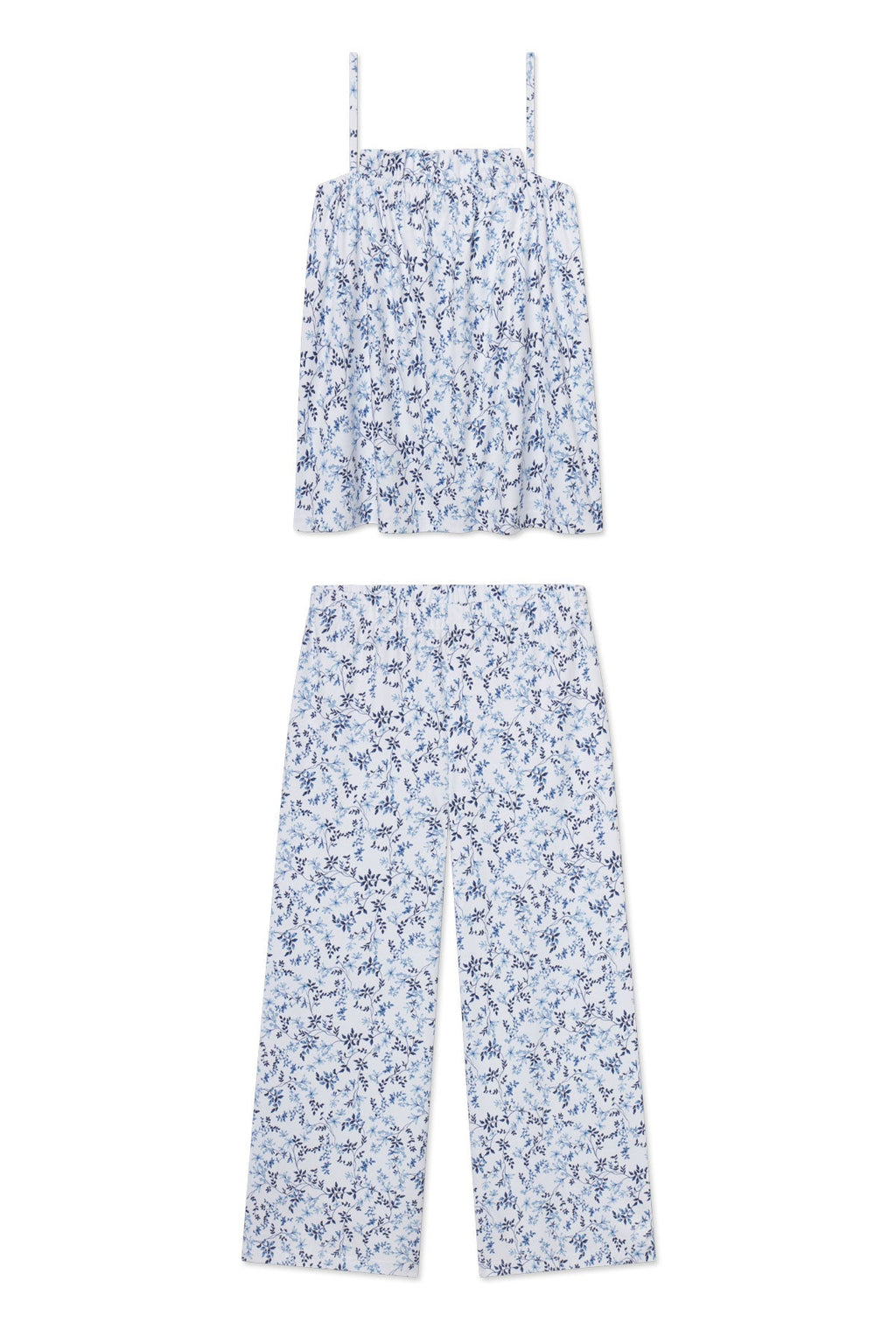 Pima Ruffle Pants Set in Serene Blue Botanical Vines - Featured Image 5