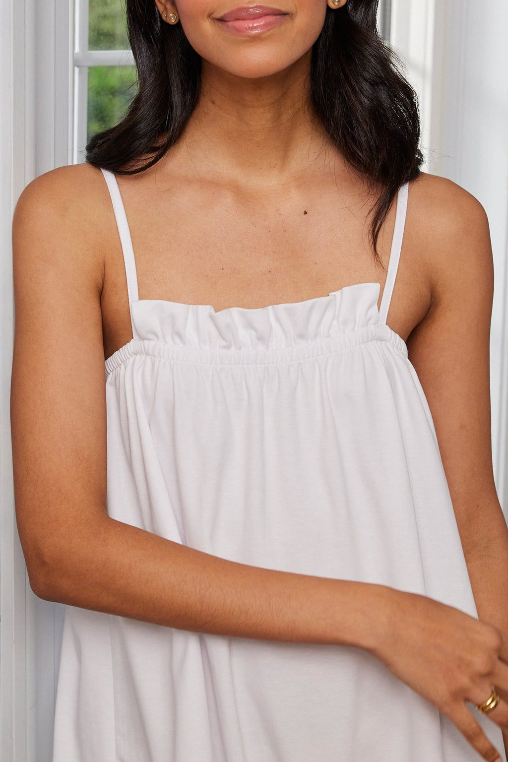 Pima Ruffle Nightgown in White - Main Image 4