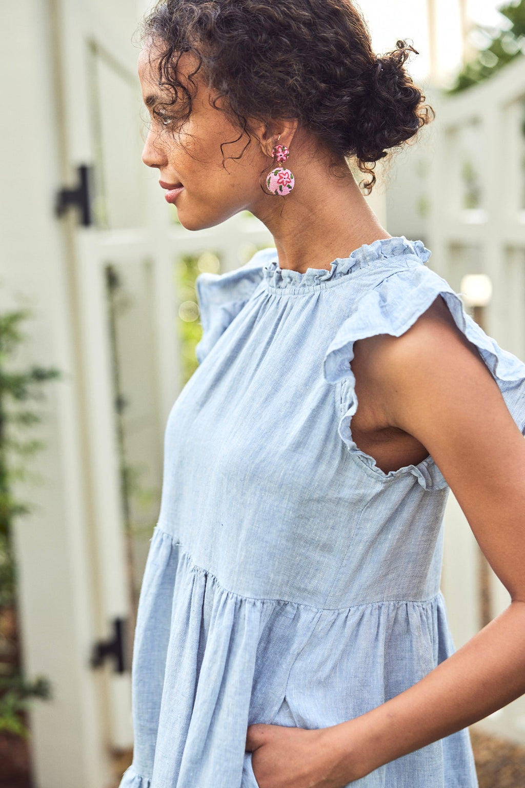 Helen Dress in Blue Linen - Main Image 3
