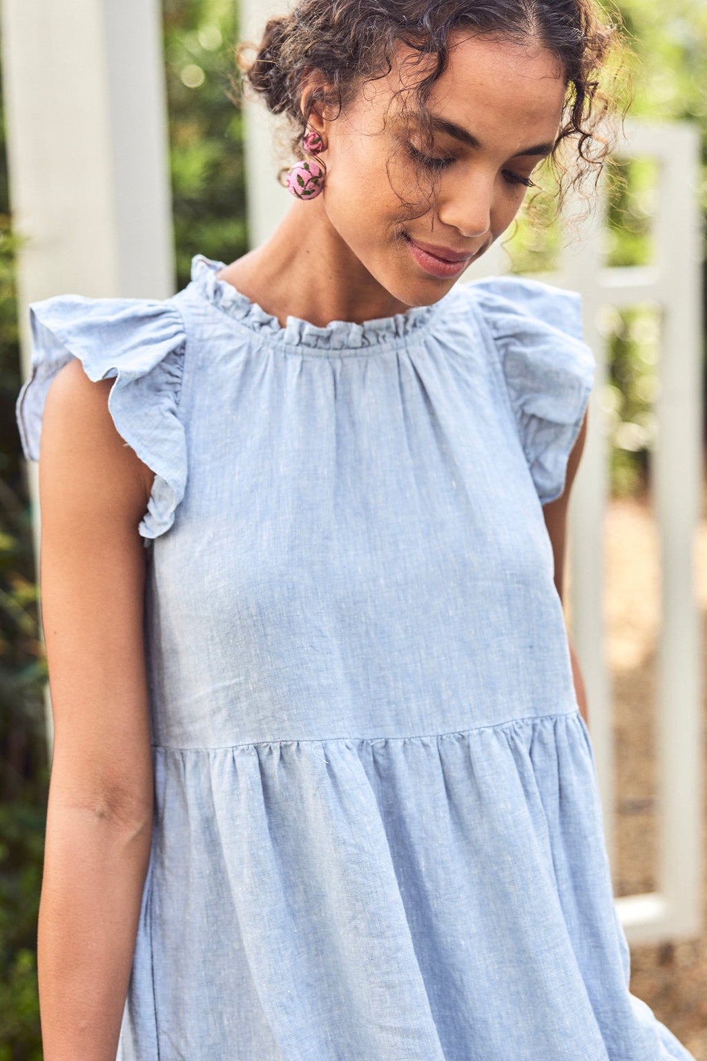 Helen Dress in Blue Linen - Main Image 4