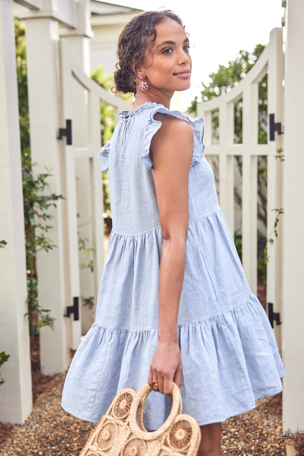 Helen Dress in Blue Linen - Main Image 2
