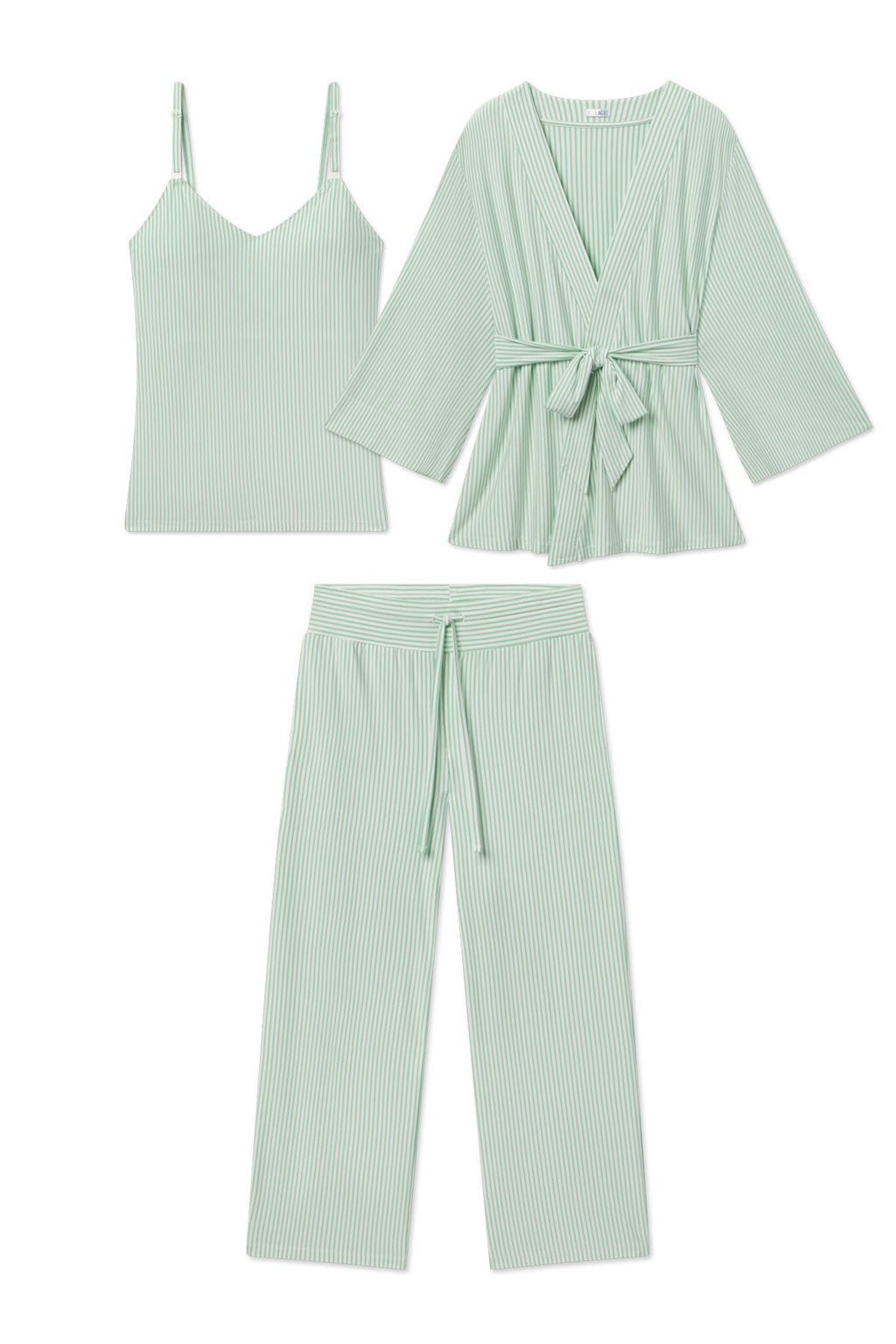 Maternity DreamModal Kimono Three-Piece Set in Parisian Green Pencil Stripe - Featured Image 5