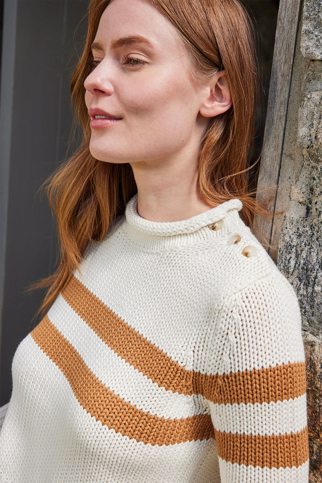 Jane Cotton Sweater in Cognac Double Stripe - Main Image 2