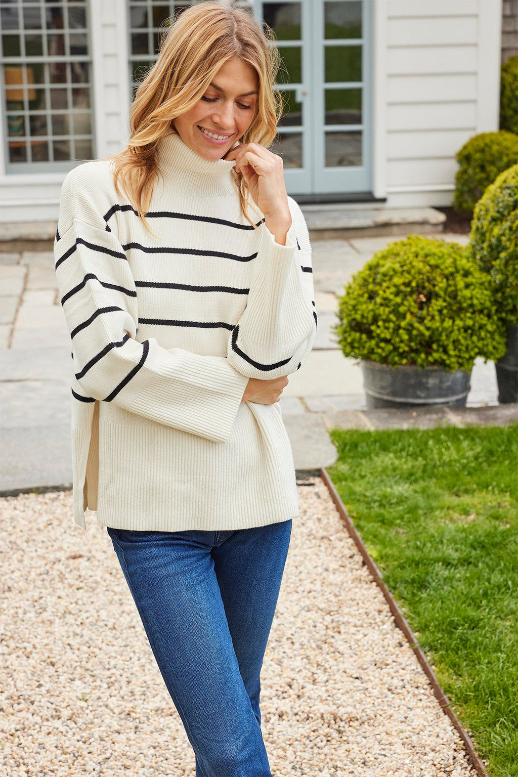 Madeline Sweater in Ivory Black Stripe - Main Image 3
