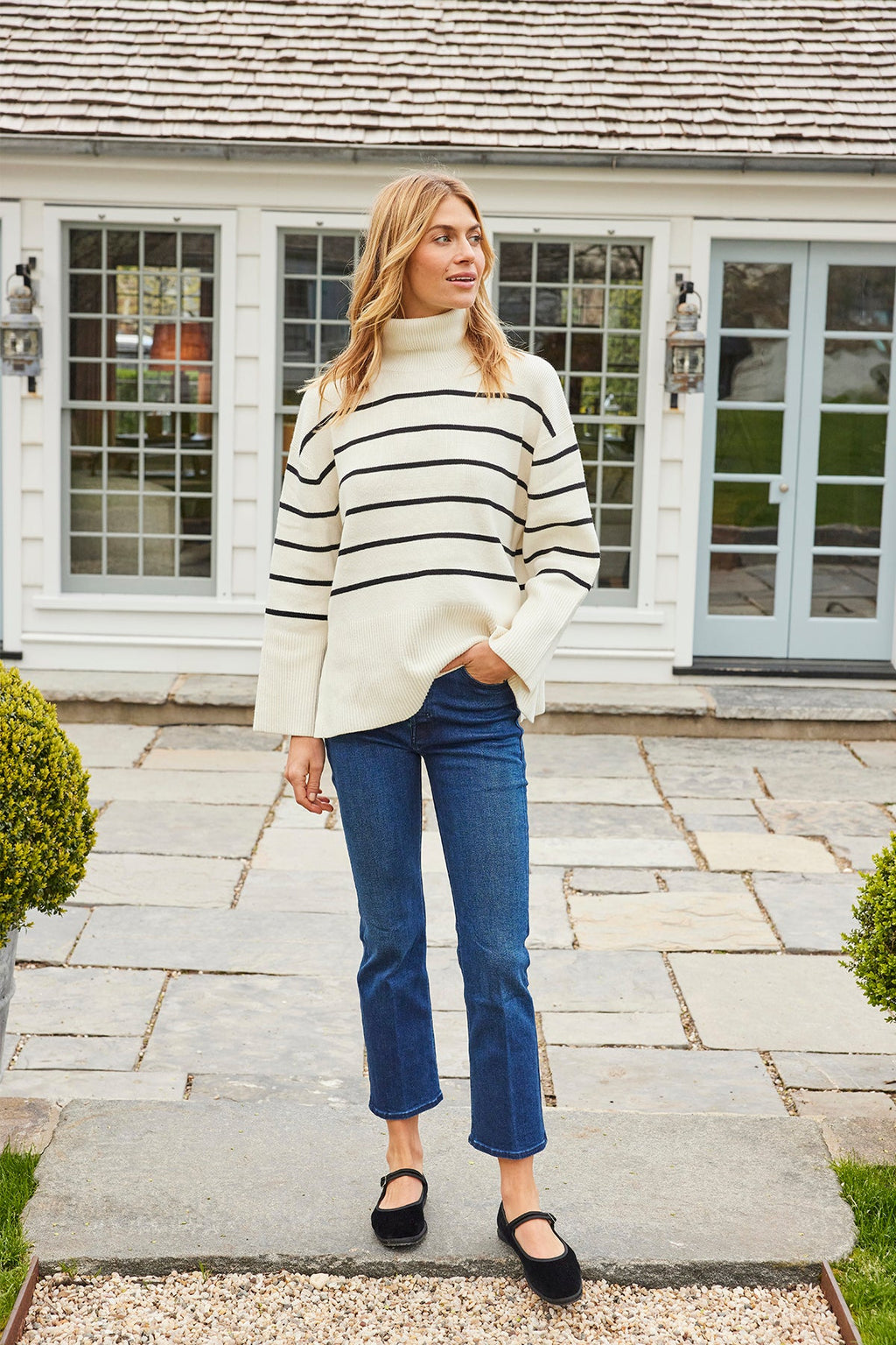 Madeline Sweater in Ivory Black Stripe - Main Image 4