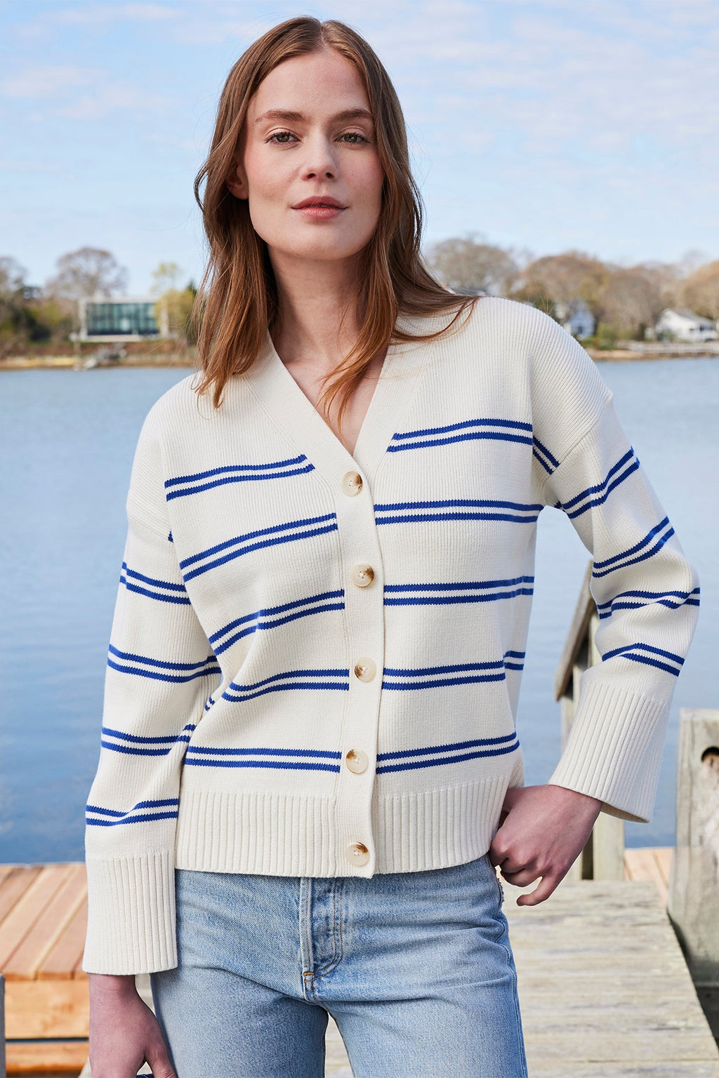 Nora Cardigan in Ivory Caspian Stripe - Main Image 2
