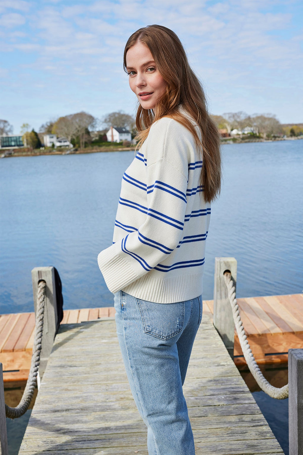 Nora Cardigan in Ivory Caspian Stripe - Main Image 4
