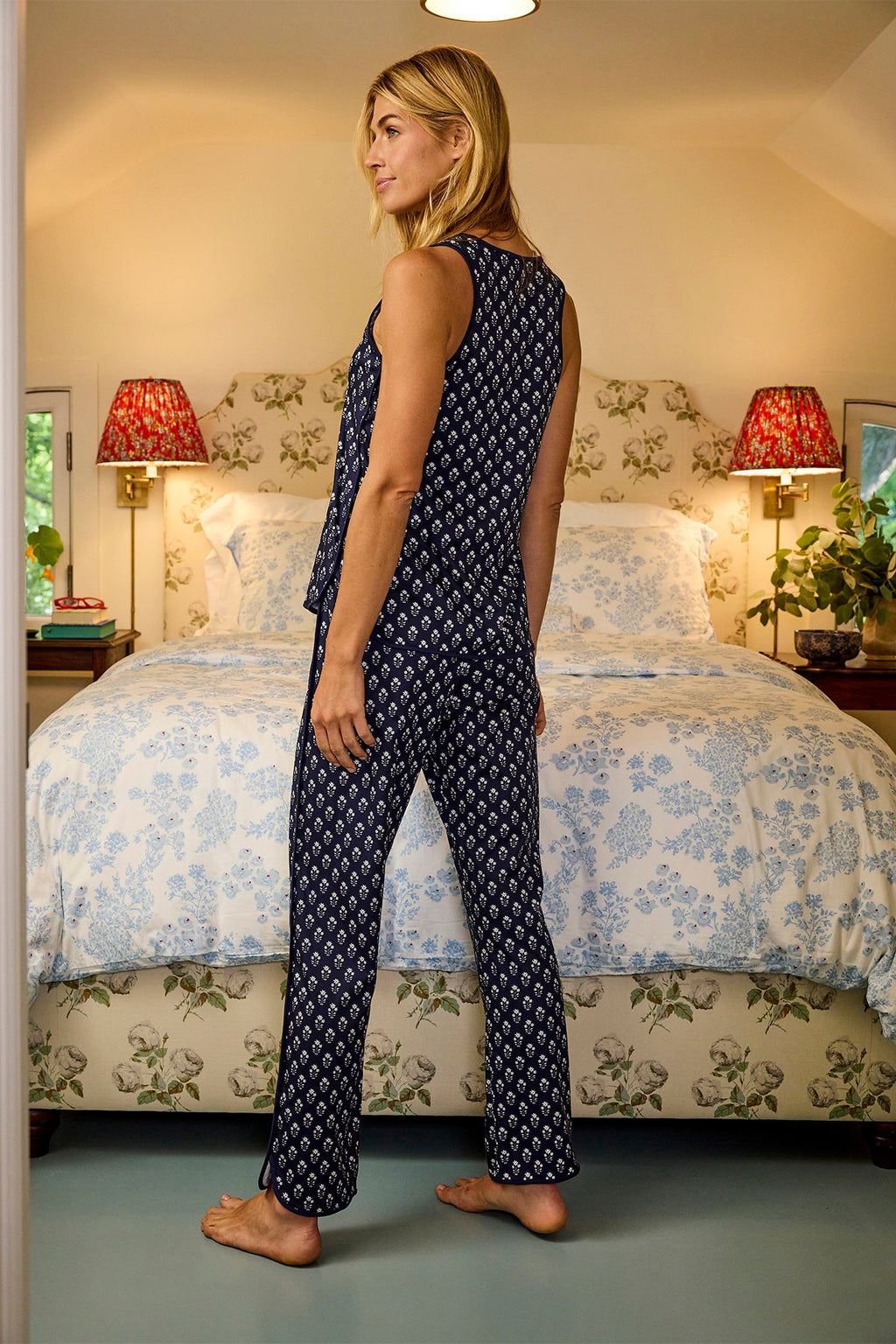 Pima Tank-Long Set in English Navy Posy - Main Image 4