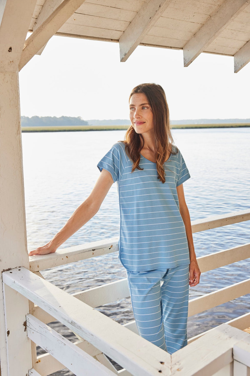 Pima Short-Long Set in Serene Blue Boating Stripe - Main Image 3