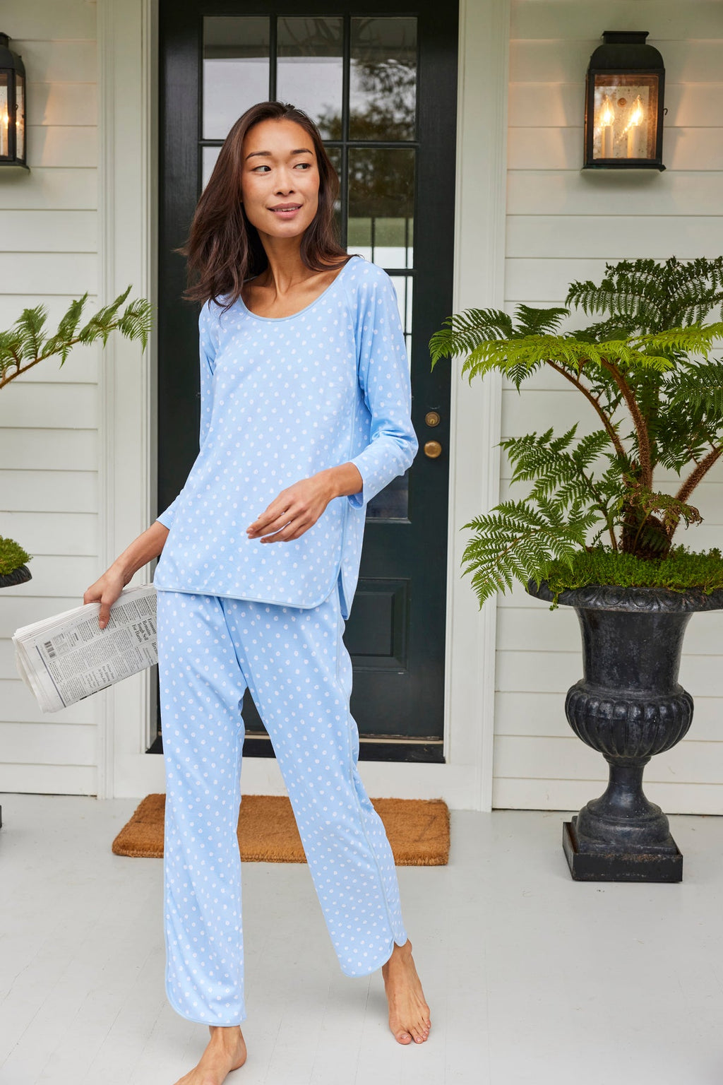 Pima Long Sleeve Bundle in French Blue Brushed Dot - Main Image 1