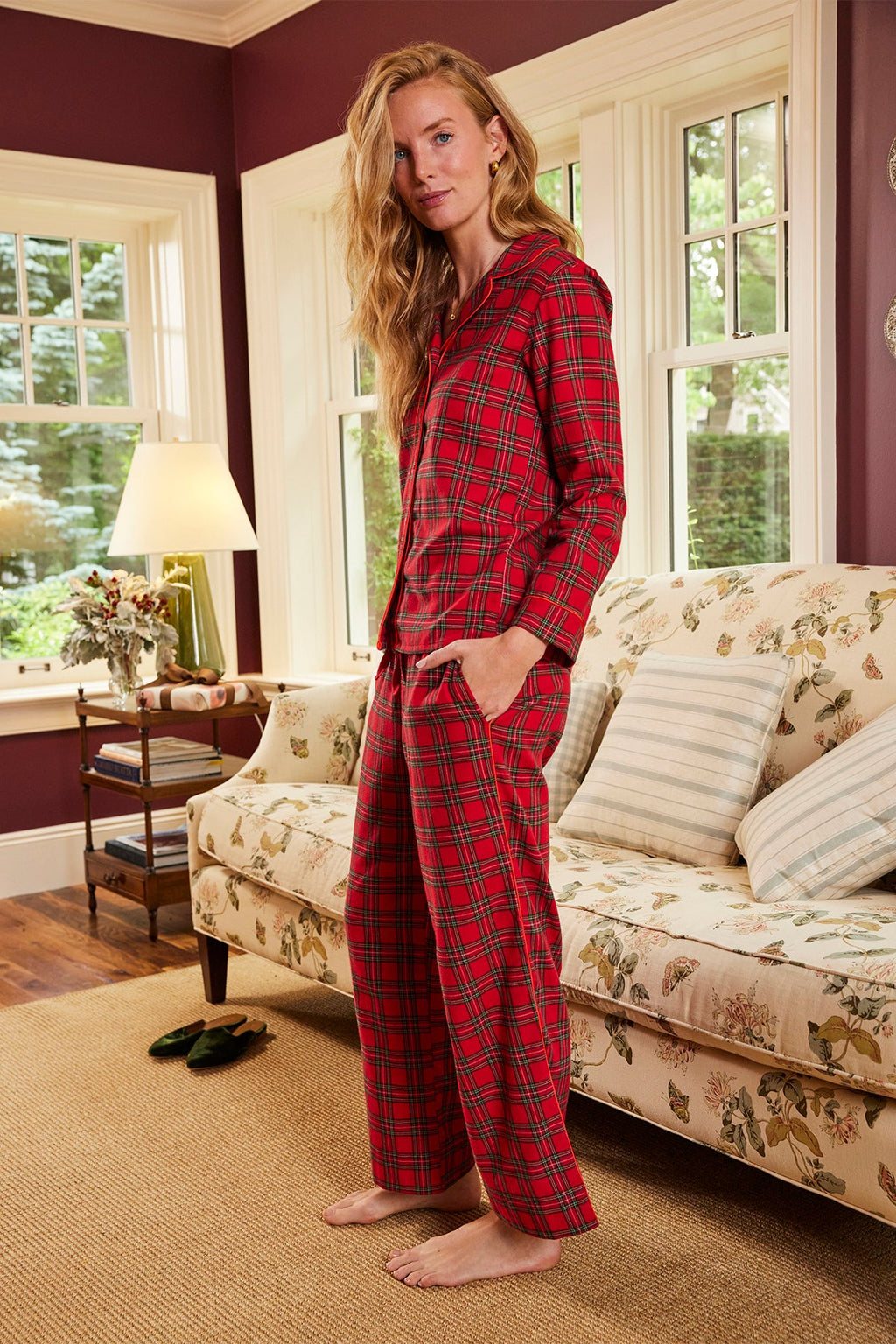 Flannel Pants Set in Classic Red Holiday Tartan - Main Image 2
