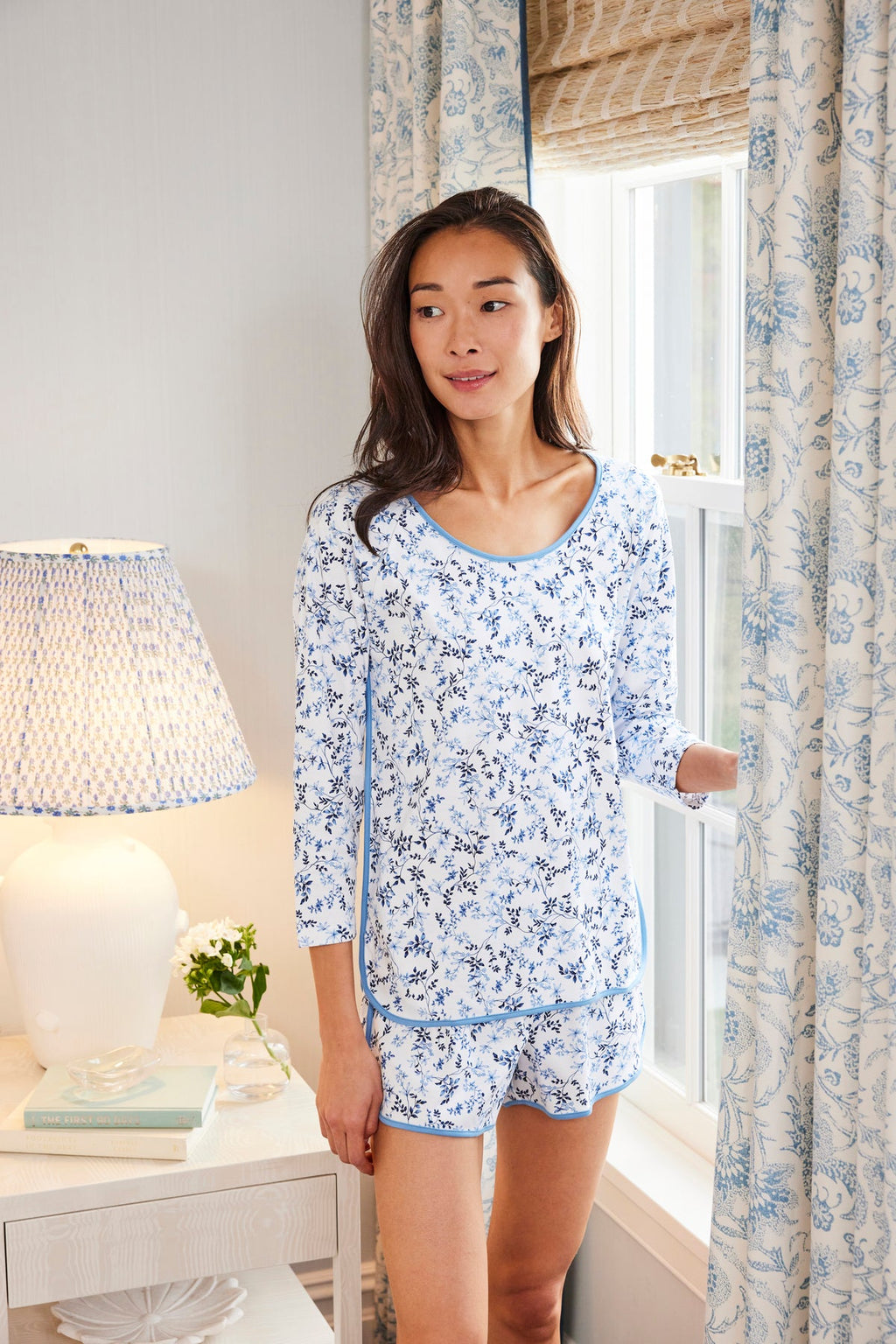 Pima Long-Short Set in Serene Blue Botanical Vines - Main Image 2