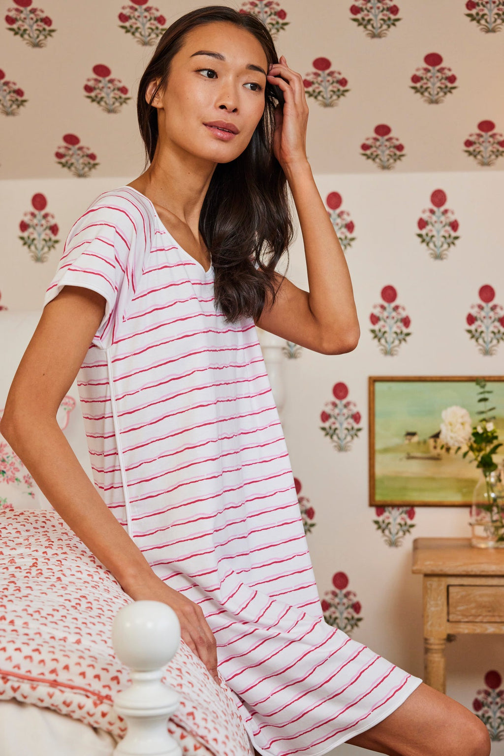 Pima Nightgown in Resort Pink Duet Stripe - Main Image 1