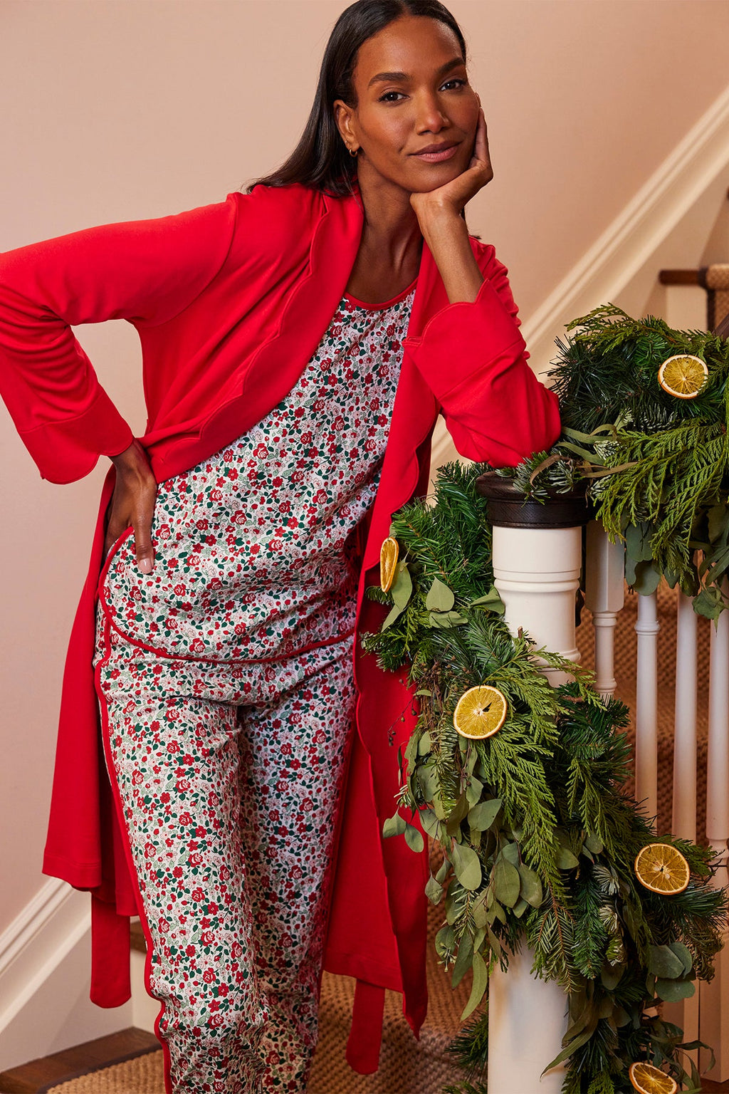 Pima Long-Long Set in Classic Red Elizabeth Floral - Main Image 2