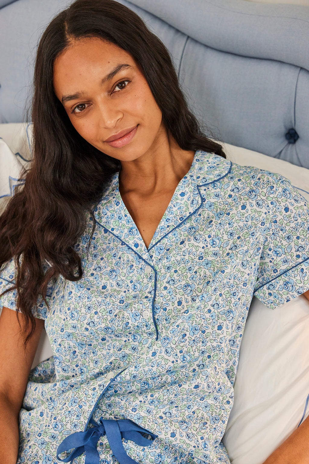 Poplin Chloe Pajama Set in Morning Blue Elizabeth Floral - Main Image 4