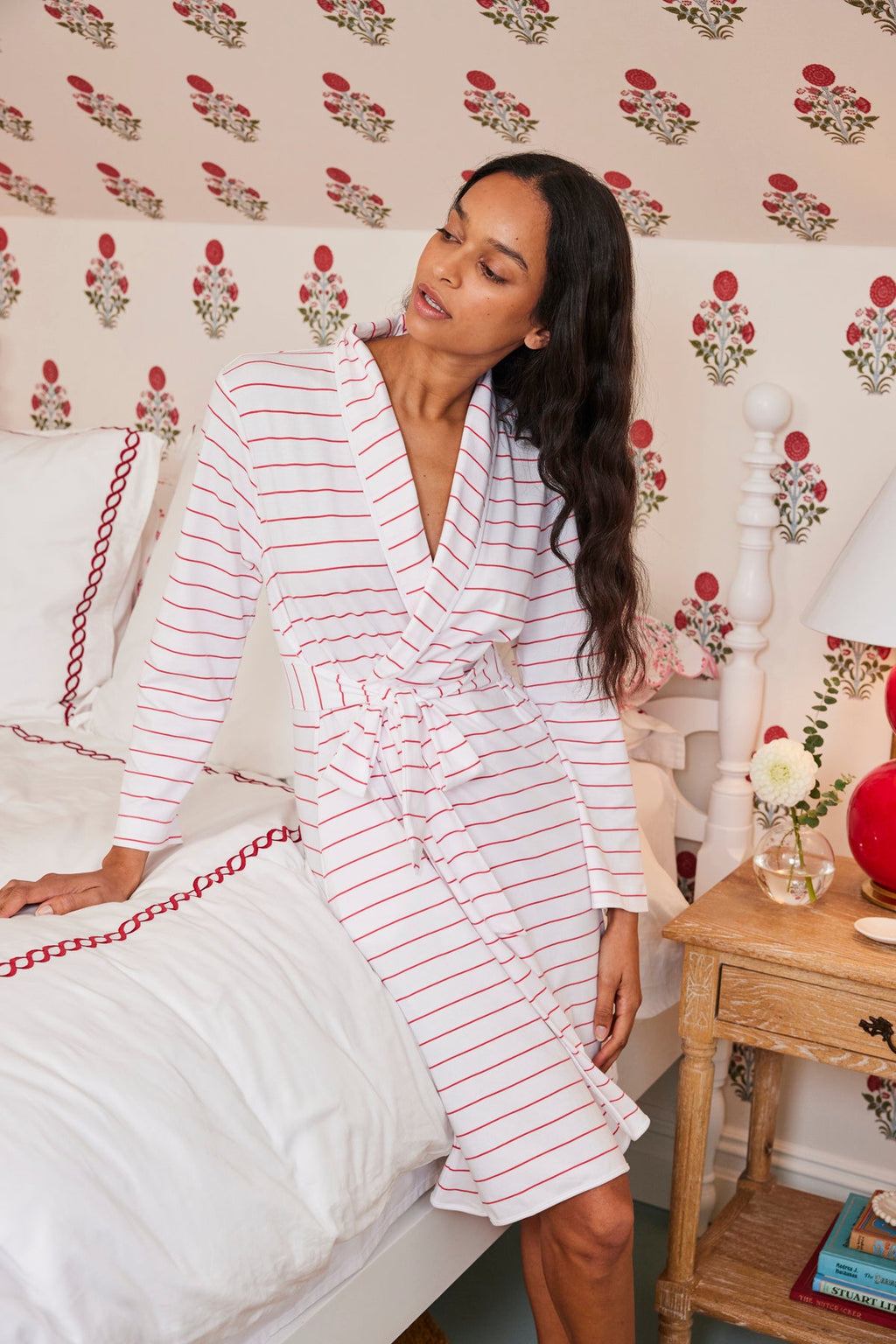 Pima Robe in Geranium Boating Stripe - Main Image 3