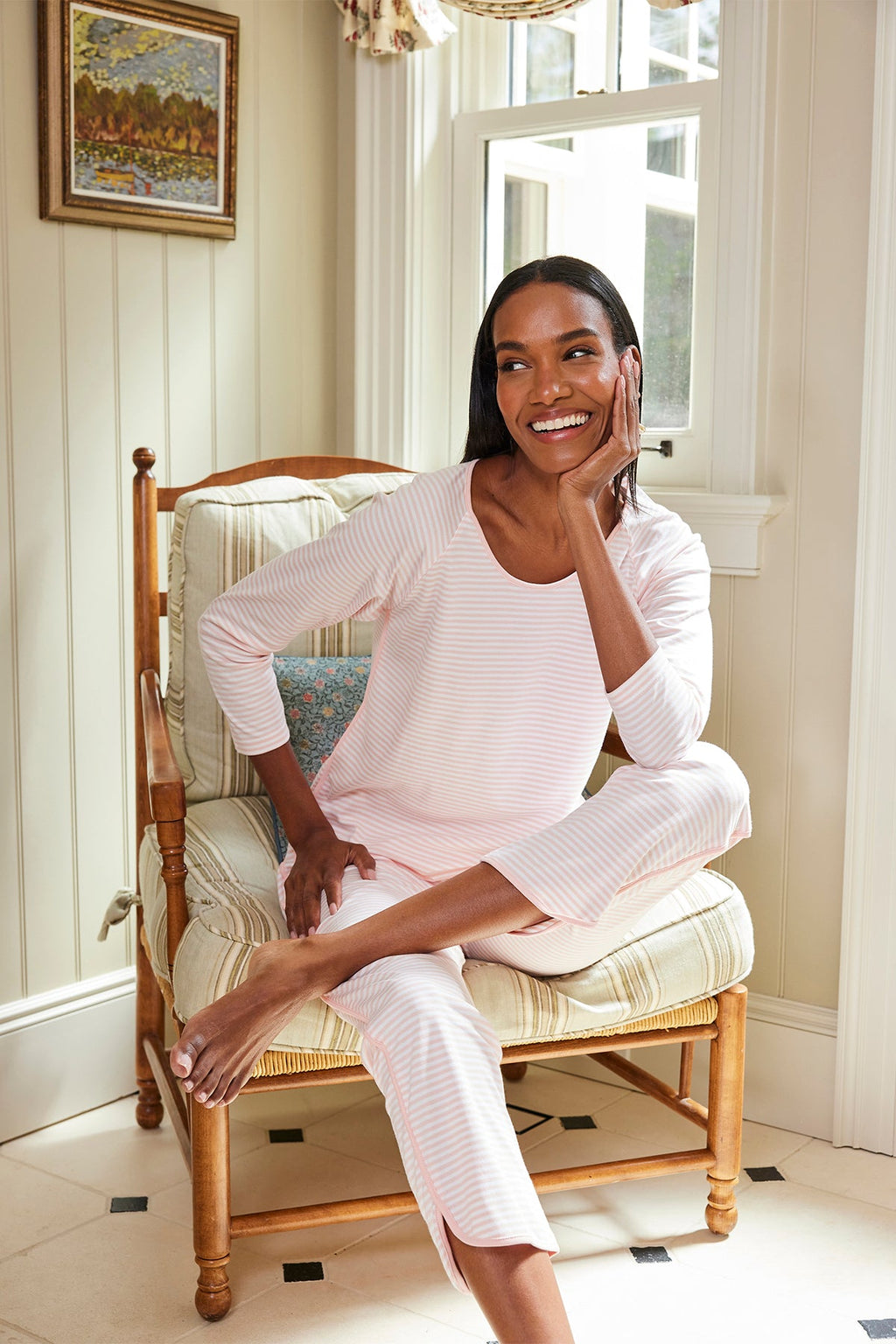 Pima Long-Long Set in English Rose Stripe - Main Image 3
