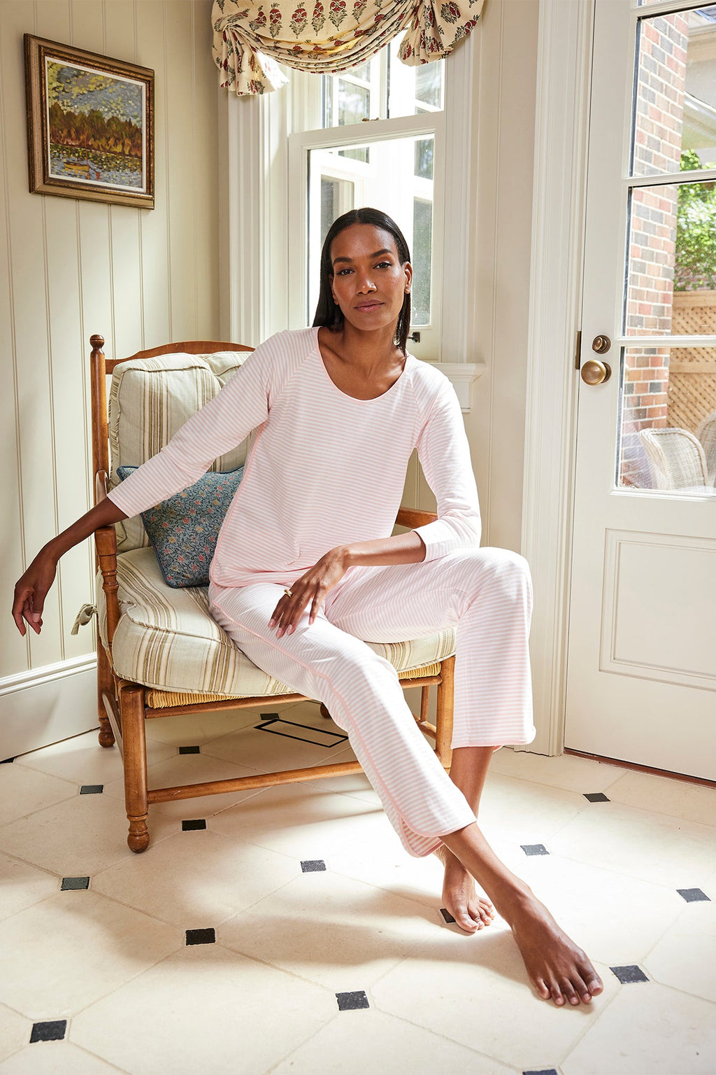 Pima Long-Long Set in English Rose Stripe - Main Image 1