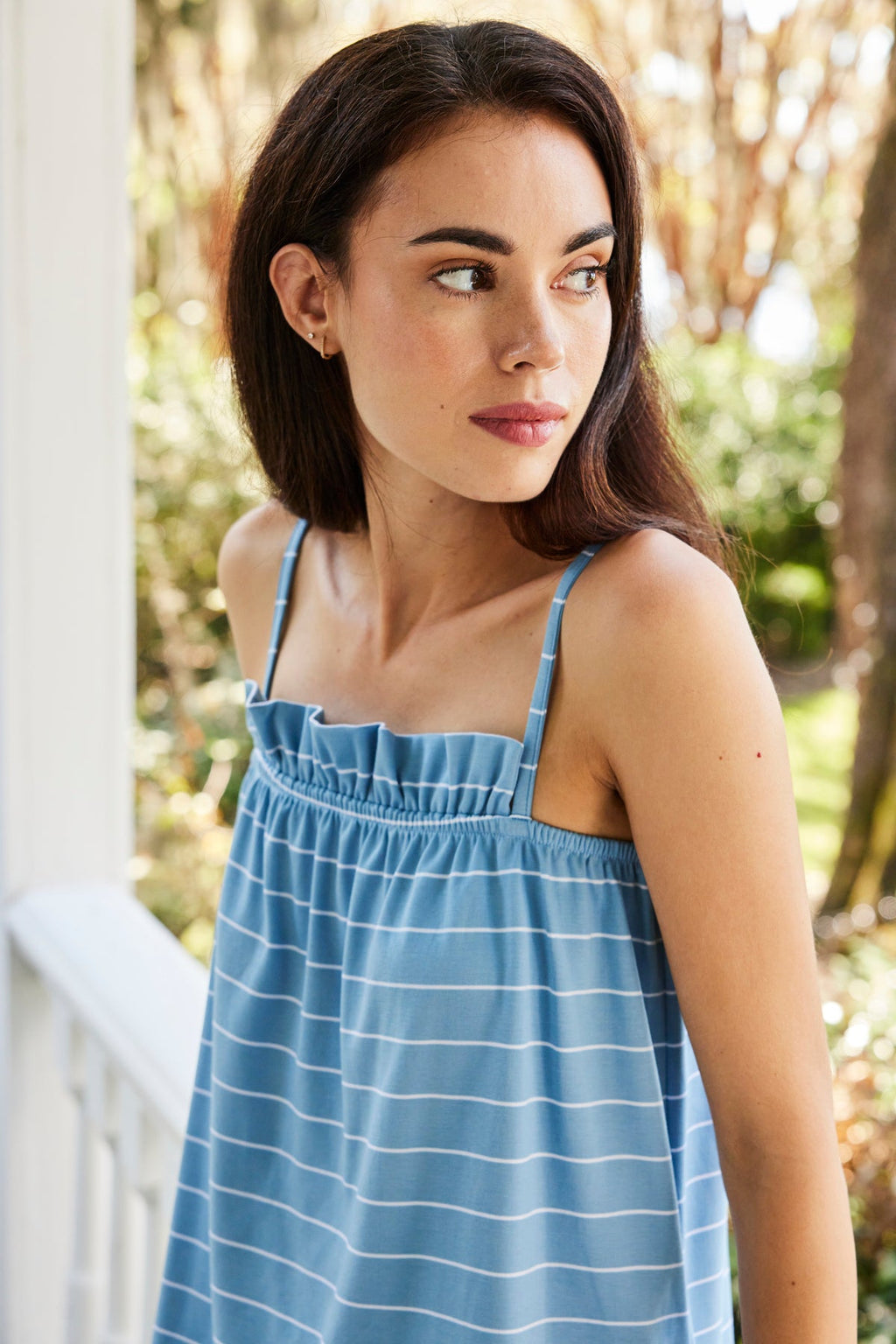 Pima Ruffle Pants Set in Serene Blue Boating Stripe - Main Image 2