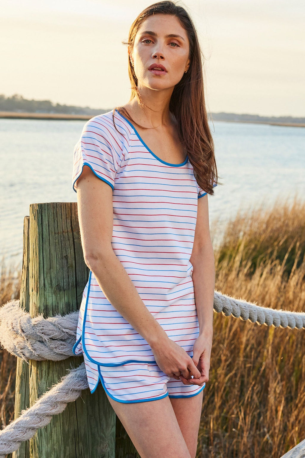 Pima Shorts Set in Ultramarine Nautical Stripe - Main Image 2