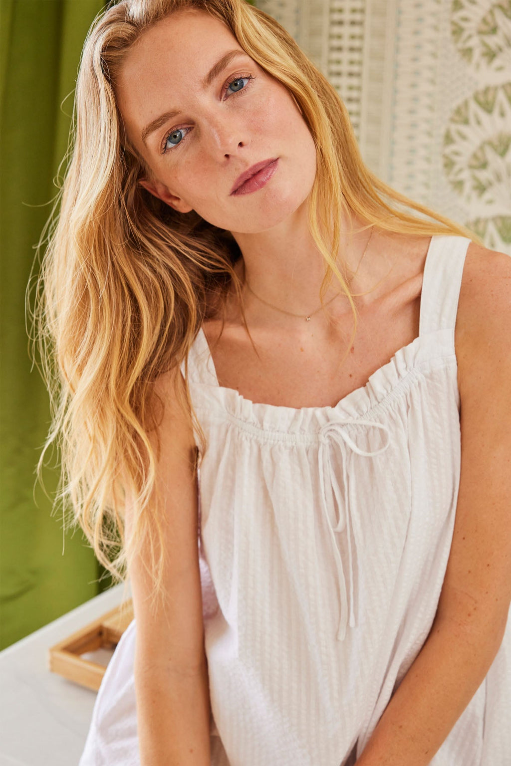 Alice Nightgown in White Seersucker - Main Image 1