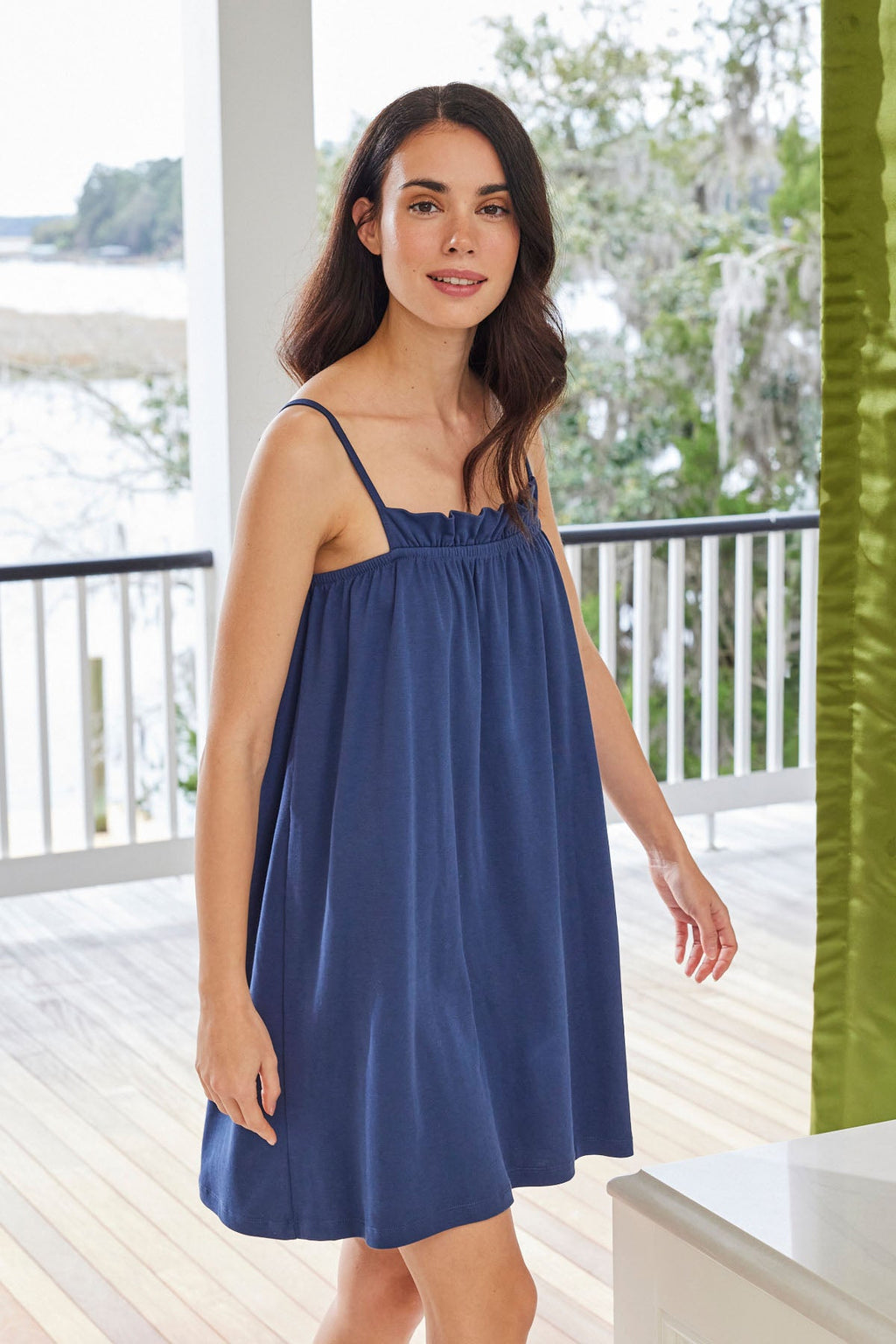 Pima Ruffle Nightgown in Navy - Main Image 2