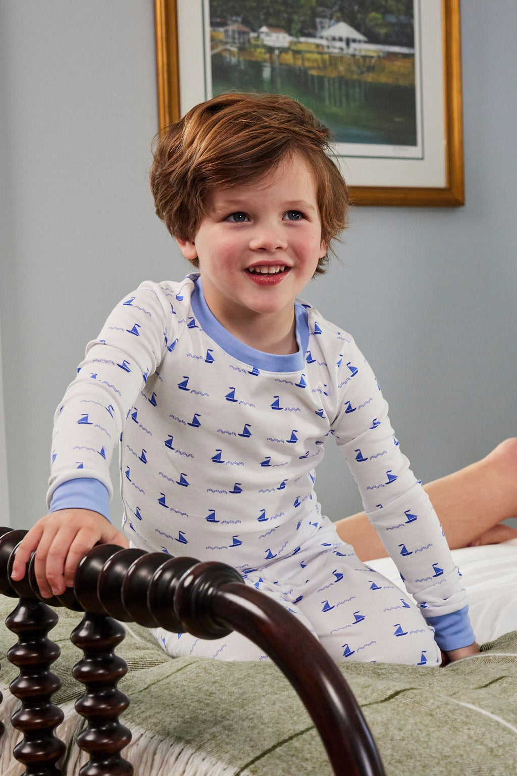 Kids Long-Long Set in Blue Multi Clipper Ship - Main Image 3